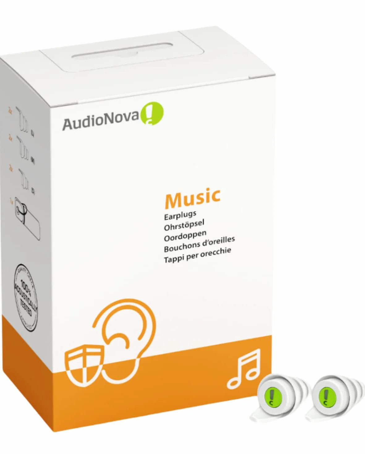 AudioNova Music - Zatyczki do uszu dla muzyków, na koncerty, festiwale | Dyskretny, doskonały dźwięk | Silikonowa ochrona słuchu, wielokrotnego użytku | 3 rozmiary (S,M,L) | Tłumienie 16dB