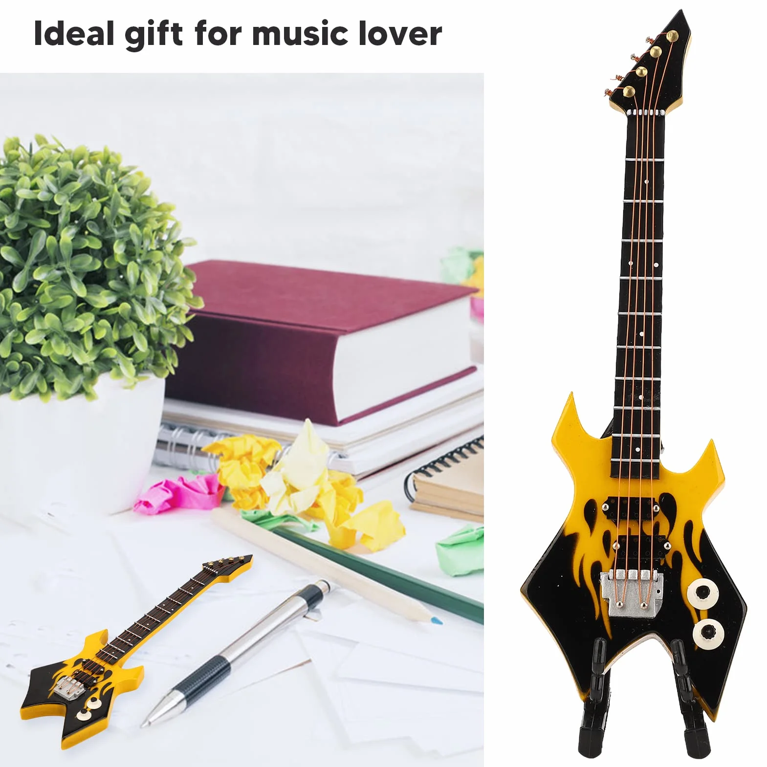 Mini Bas, Symulacja Klasyczna Kolekcja Instrumentów Dekoracyjnych Miniaturowy Model Gitary do Sypialni Studyjnej(Żółty)