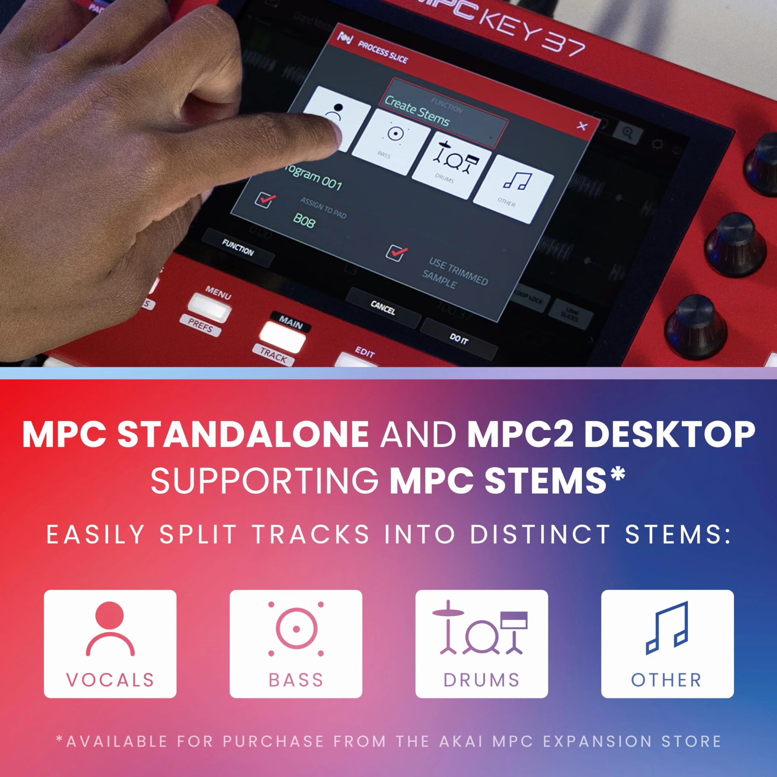 Akai Professional MPC Key 37 Samodzielny syntezator produkcyjny, automat perkusyjny, klawiatura MIDI, z Wi-Fi, Bluetooth, ekranem dotykowym, wtyczkami i integracją Native Instruments