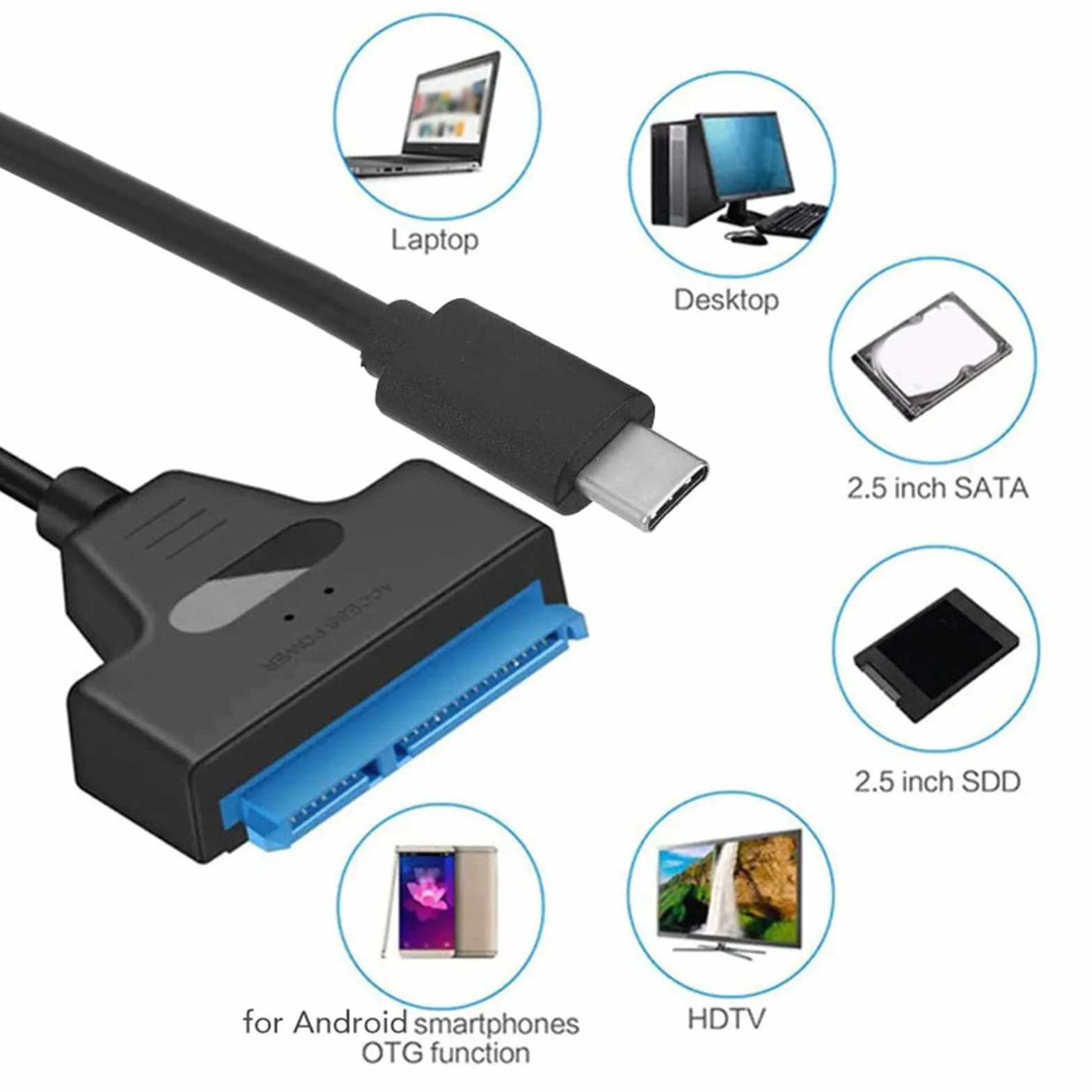 Kabel SATA na USB 3.1 Typu C, Kabel USB C 3.1 do 2,5 Cala SATA SSD/HDD, Adapter Zewnętrznego Dysku Twardego do 2,5-calowego Dysku SSD SSD, Obsługa UASP, Kabel 30 Cm