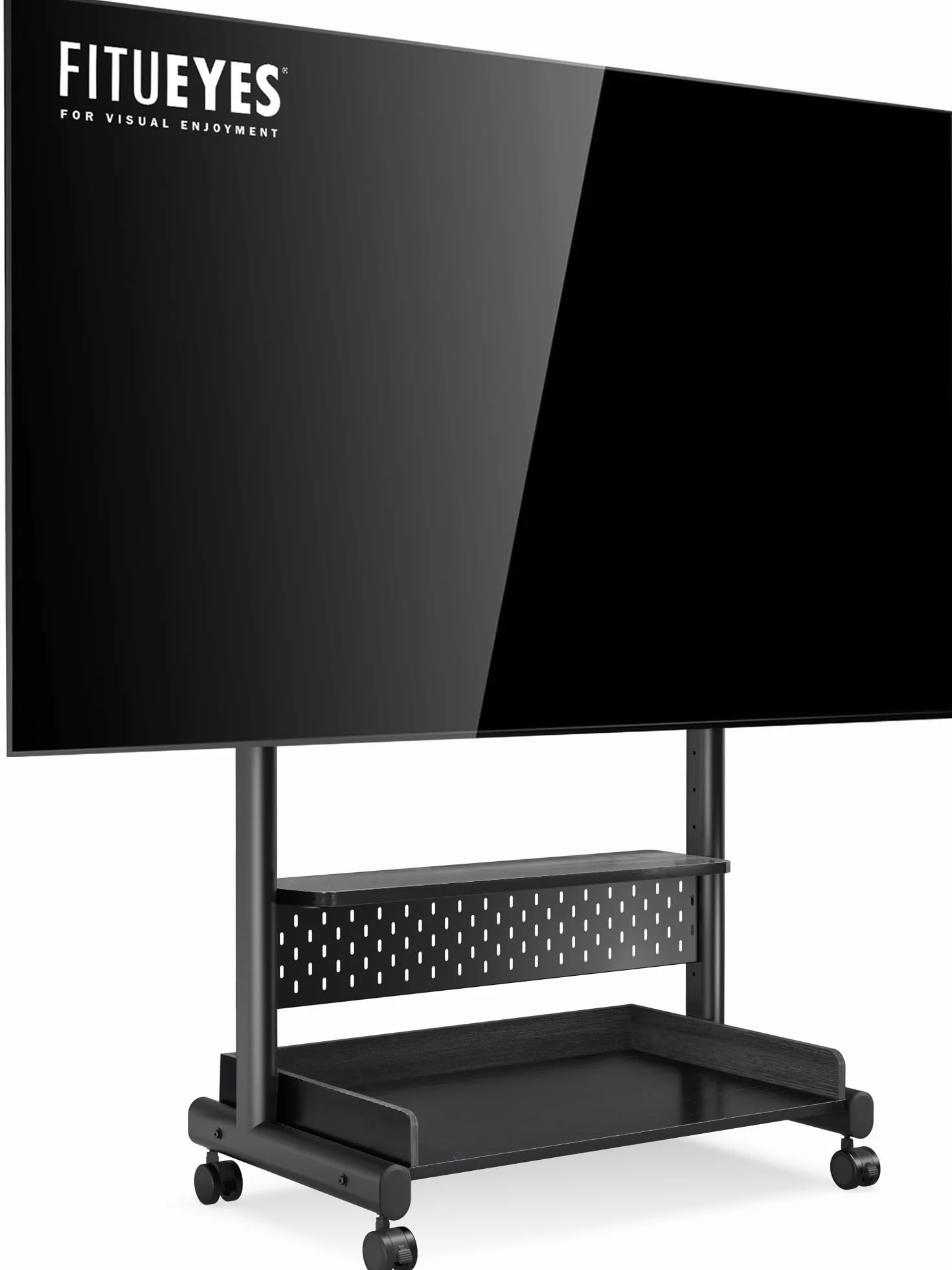 FITUEYES Stojak pod telewizor na rolkach, stojak telewizyjny z rolkami, podłogowy stojak na telewizor, wózek telewizyjny dla telewizorów 40-85 cali, regulacja wysokości, maks. 60 kg, VESA 600x400 mm