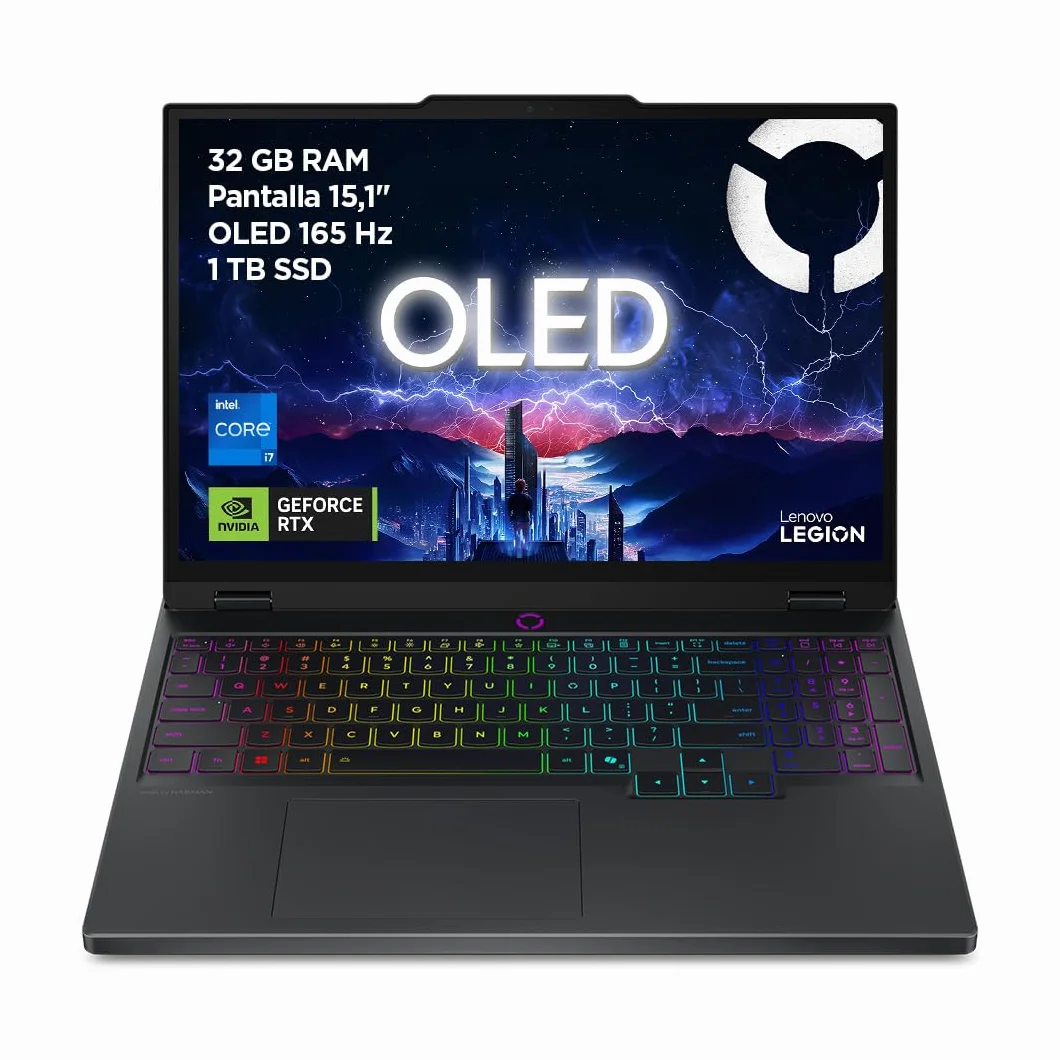 Lenovo Legion 5 Gen 10 – komputer przenośny do gier IA 15.1" WQXGA OLED (Intel Core i7-13650HX, NVIDIA GeForce RTX 5070, 32 GB RAM, 1 TB SSD, Wi-Fi 7, bez systemu operacyjnego) klawiatura RGB