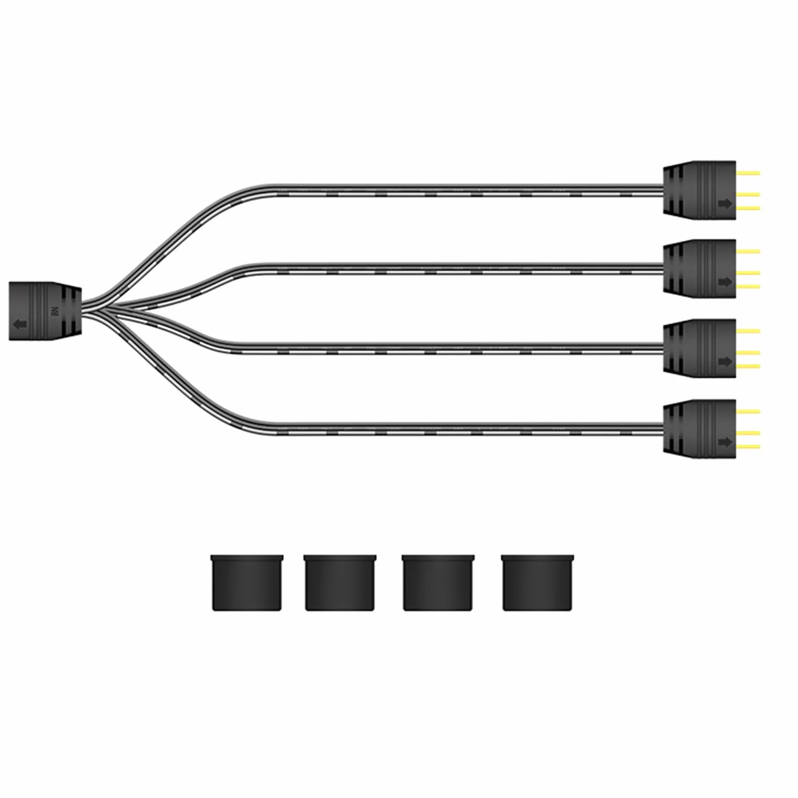 5 V 3-biegunowy kabel rozdzielający ARGB, kabel rozdzielający ARGB, 1 gniazdo na 4 wtyczki, przedłużacz, 4 kable rozdzielające, kabel Y do obudowy komputera, chłodnicy procesora i wentylatora 5 V (1