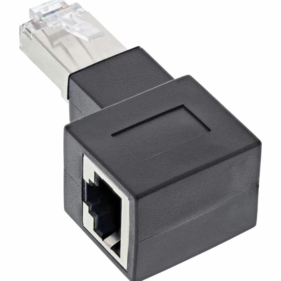 InLine® Adapter kabla krosowego Cat.6A, RJ45 wtyczka/gniazdo, kąt 90° w prawo