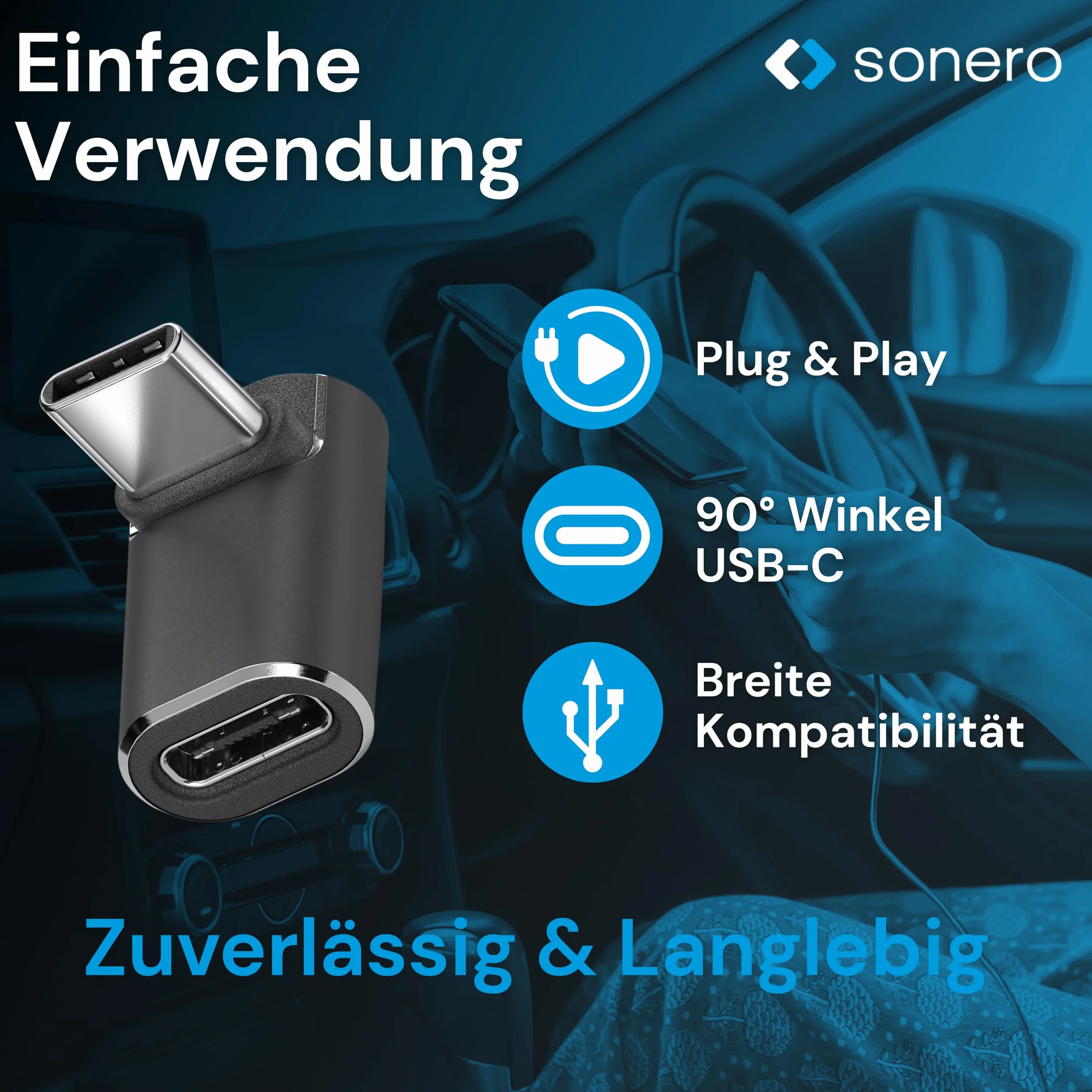 Sonero Wtyczka USB-C do gniazda USB-C kątowego 90° (1 sztuka), adapter, adapter USB-C 40 Gbps, 240 W, 8K60Hz, aluminiowa obudowa, czarna
