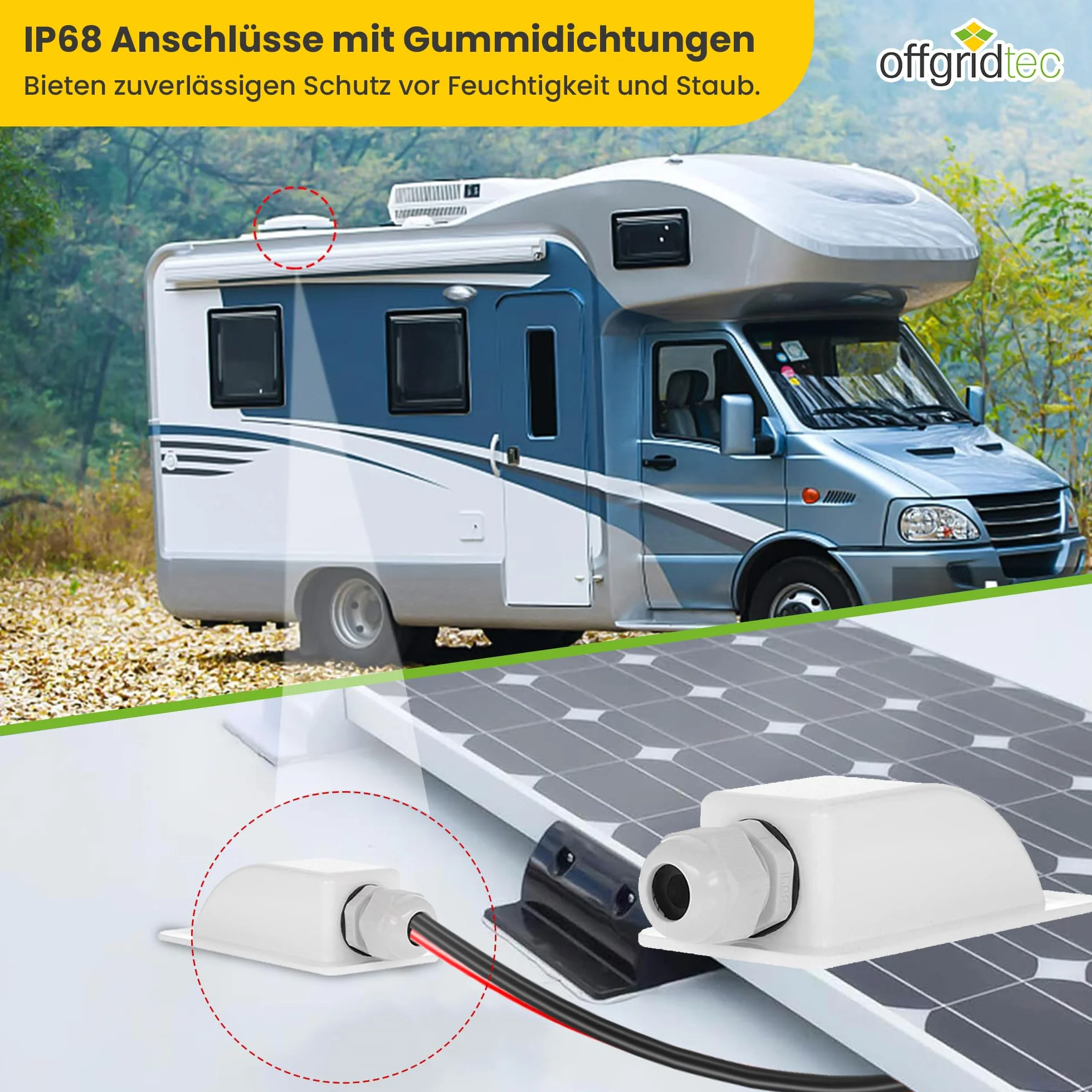 Offgridtec© Przepust dachowy 1-komorowy biały do kamperów, przyczep kempingowych, łodzi, solarny przepust kablowy ABS