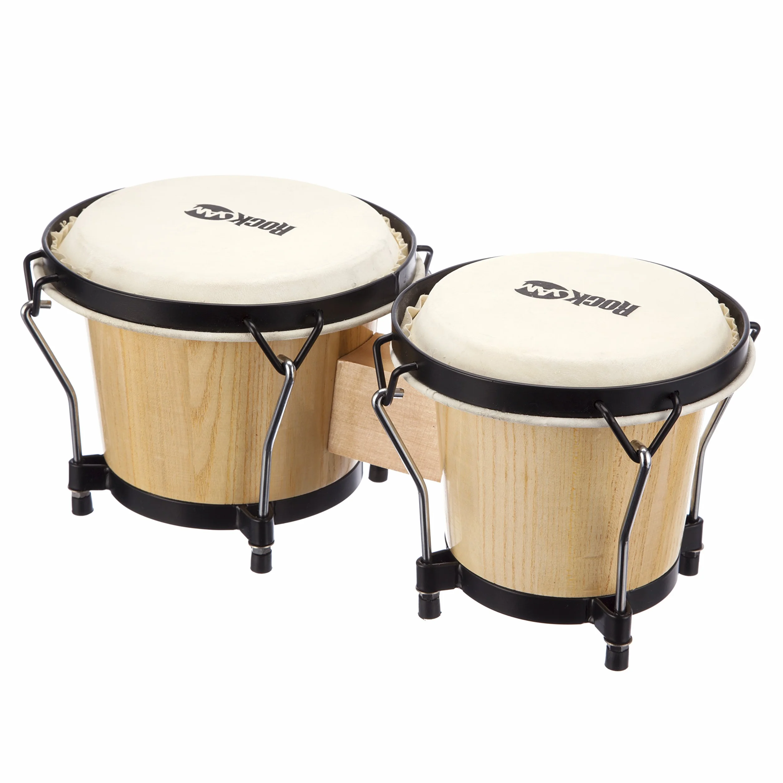RockJam RJ-100300 zestaw bongo 17.8 cm i 20.3 cm z wyściełaną torbą i kluczem tuningowym naturalny
