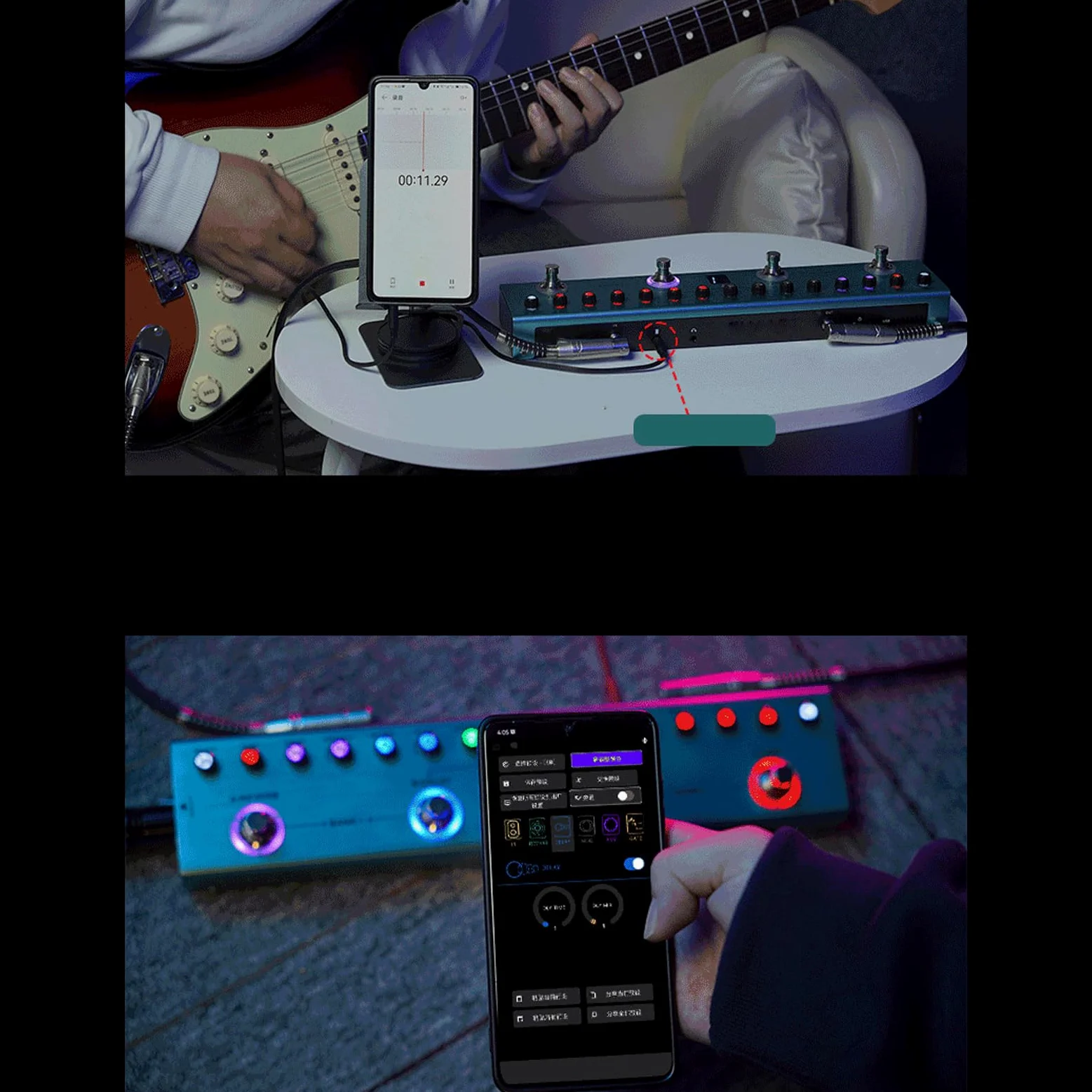 POENVFPO Digital Guitar Multi Effect Pedal z 36 Edytownymi Ustawieniami, Wzmacniacz Opóźnienia Pogłosu, Nagrywanie Smartfonów, Monitorowanie Słuchawek