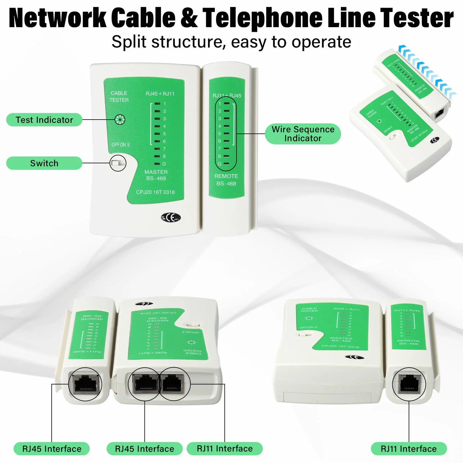 Zestaw szczypiec do zaciskania rj45, zestaw narzędzi sieciowych z 4 wtyczkami Cat7/6a, 30 x wtykami CAT.5/5e/6, 10 wtyczkami 6P6C, narzędzia naprawcze z testerem