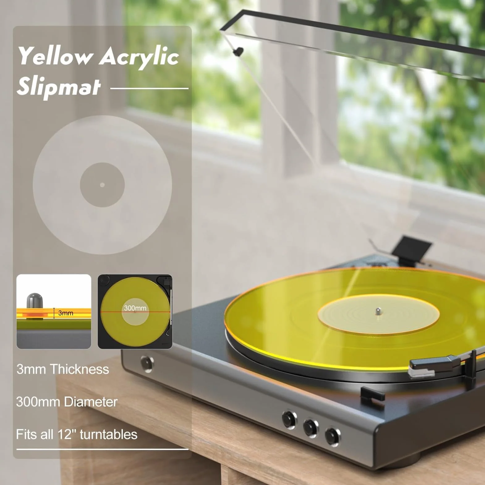 Mata gramofonowa talerz do nagrywania Slipmat niski poziom hałasu akrylowy gramofon maty antypoślizgowe do talerza do 12-calowego gramofonu (Yellow)
