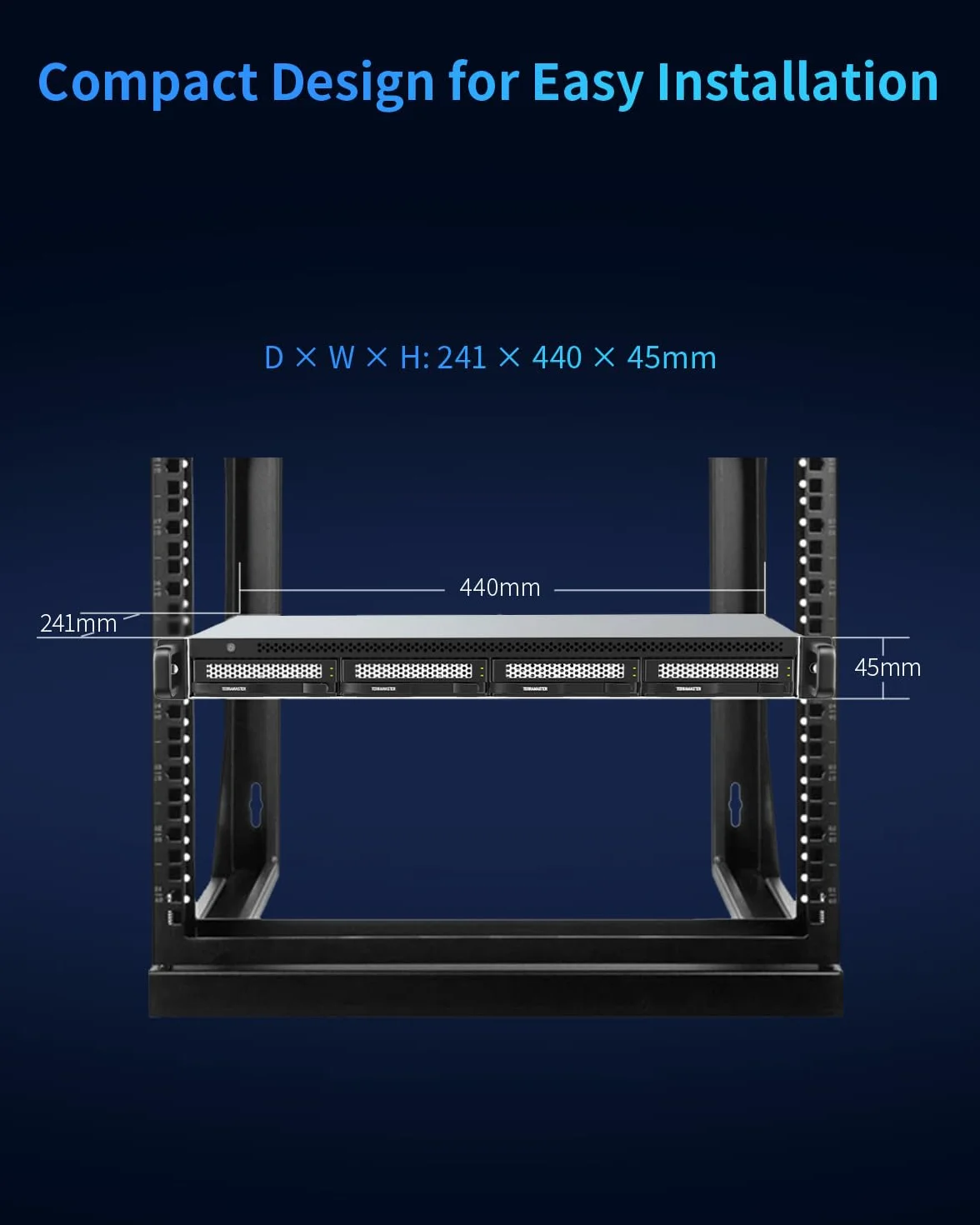 TERRAMASTER D4-320U Zewnętrzna obudowa dysku twardego - 4-dyskowa 1U Ultrakrótka montaż w racku USB 3.2 Gen2 10Gbps Type-C Direct Attached Storage obudowa Hot Swappable Plug and Play (Bez dysków)