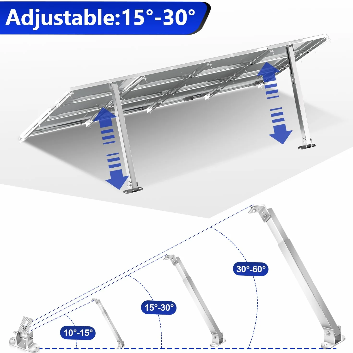 Gimisgu Uchwyt na panel słoneczny, regulowany uchwyt dachowy, regulowany kąt od 0° do 60°, moduł solarny do mocowania, trwałość, uchwyt na moduł solarny na balkon, garaż, ścianę (2 pary)
