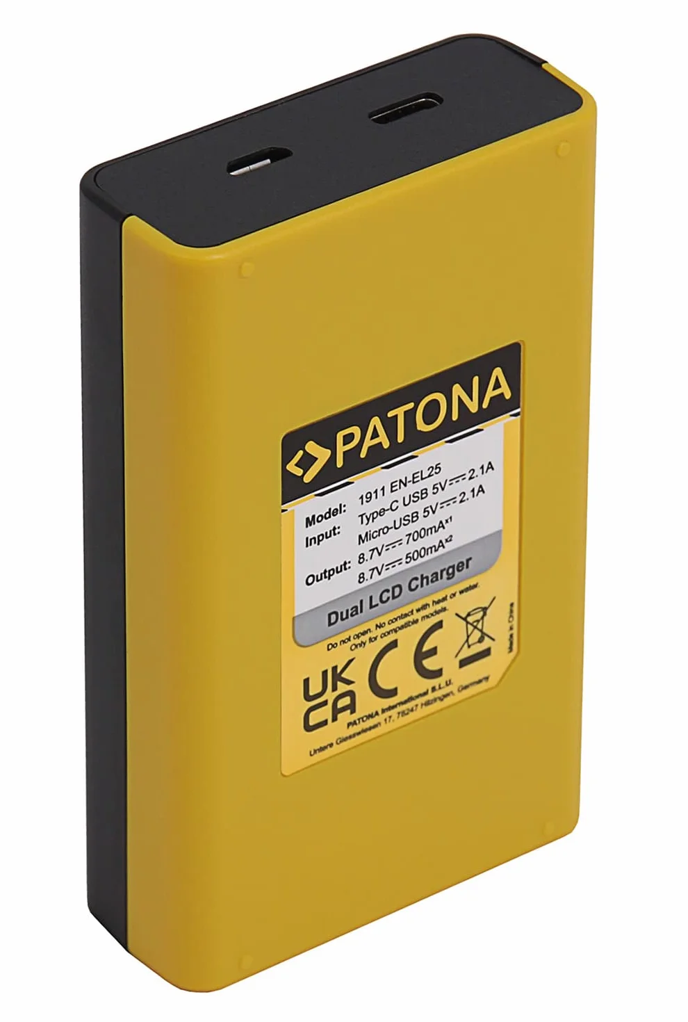 PATONA EN-EL25 EN-EL25 Ładowarka - 1911 USB Dual LCD Mini - Kompatybilna z Nikon Z50 Z fc - Zasilana przez USB-C lub Micro-USB