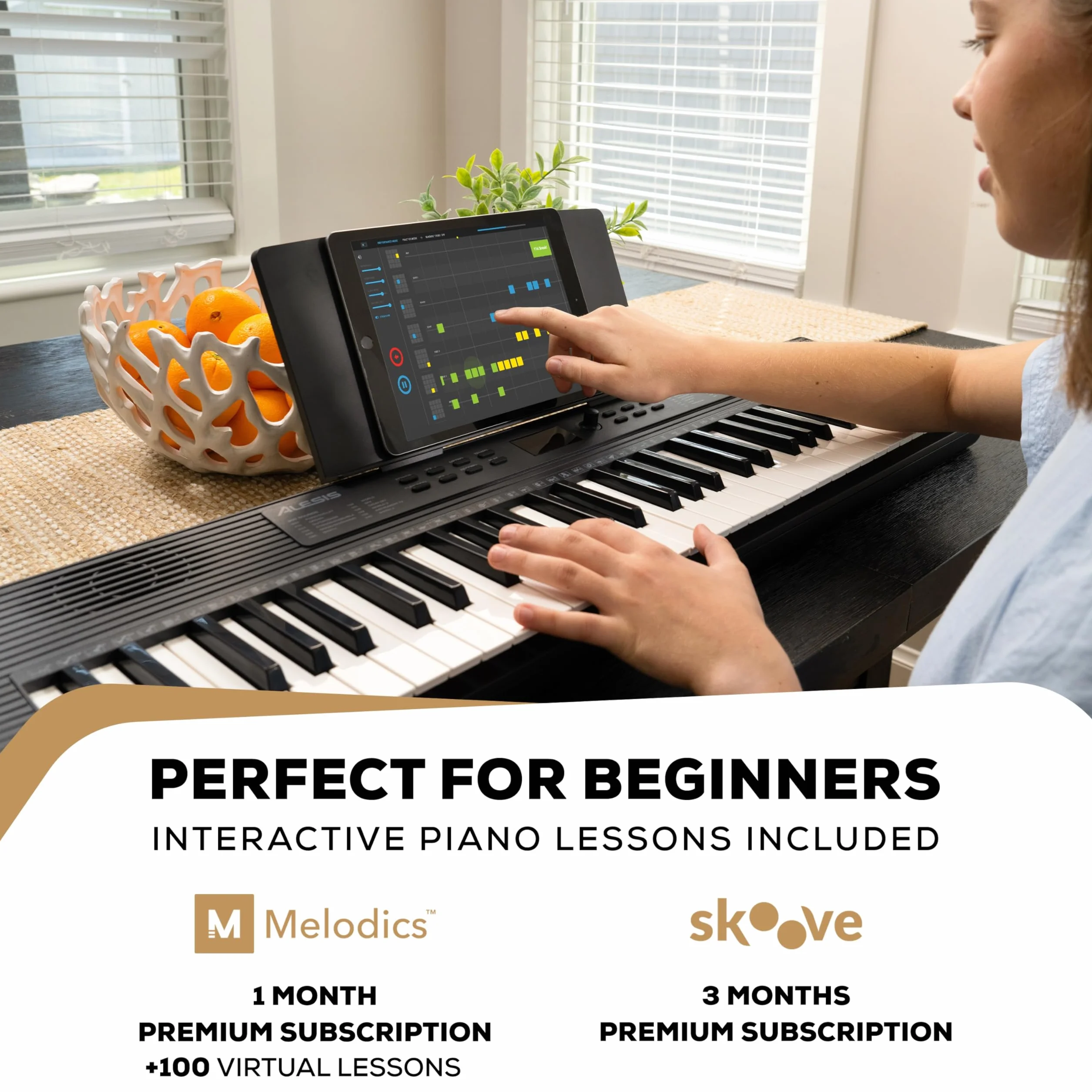 Alesis Melody 61 Pianino dla Początkujących 61 Klawiszy Głośniki Podpórka pod Nuty Tablet 300 Brzmień Lekcje Gry