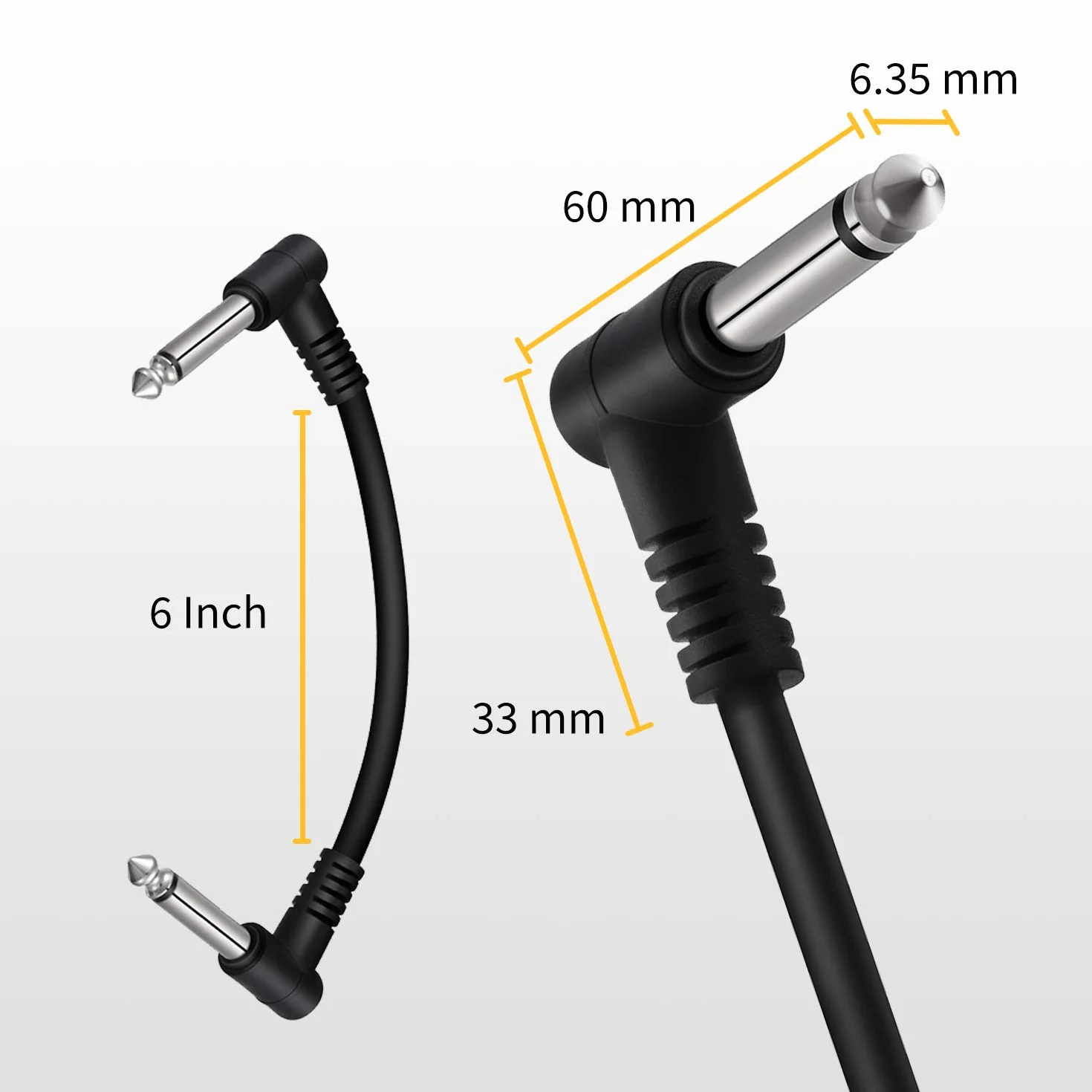 Donner Kabel krosowy do gitary, czarny, kable do pedałów efektów gitarowych, bezgłośne przewody TS Mono do pedałów gitarowych/basowych (6 szt.)