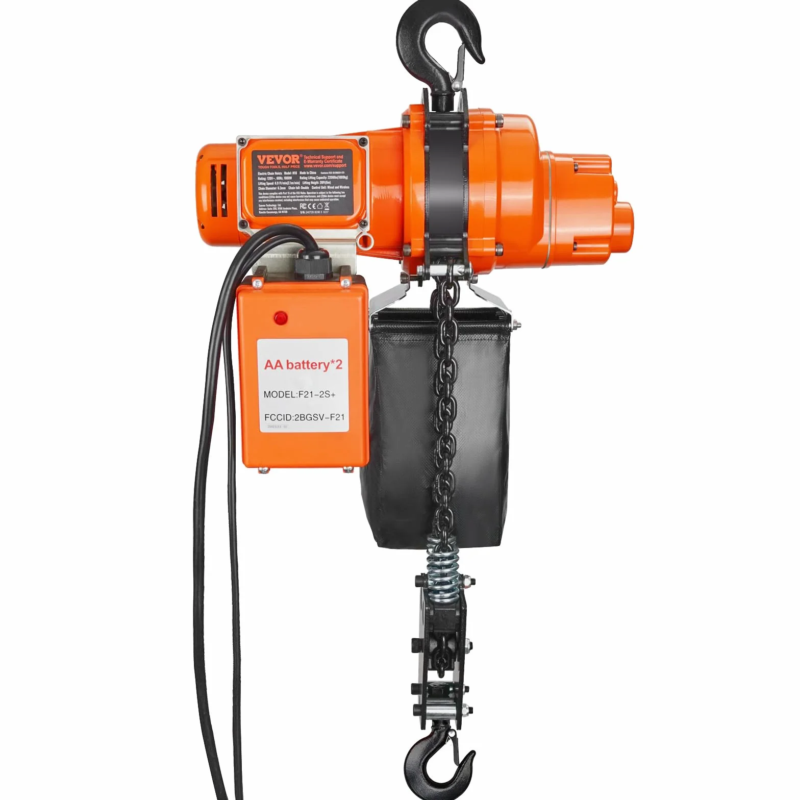 VEVOR Elektryczny wciągnik łańcuchowy, nośność 998 kg, wysokość podnoszenia 6 m, jednofazowy żuraw mostowy 230 V z łańcuchem, bezprzewodowym pilotem zdalnego sterowania i przewodowym do garażu,