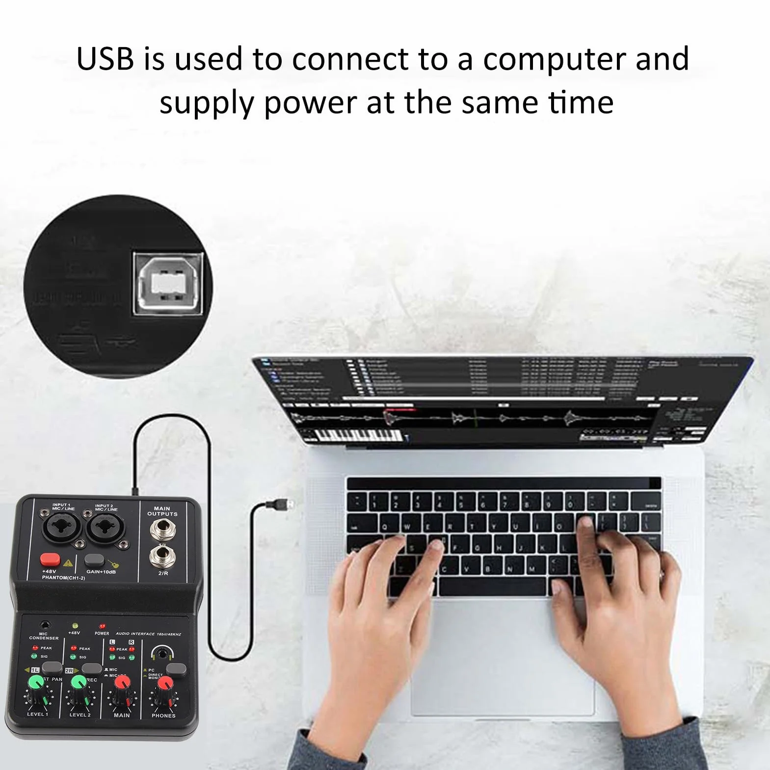 Mikserowe Biurko Płytki Dźwiękowej, 2 Kanały System Miksera Audio Interfejs USB, Przenośna konsolę Miksowania Dźwięku Kontroler DJ na żywo, Podcasting, DJ Show