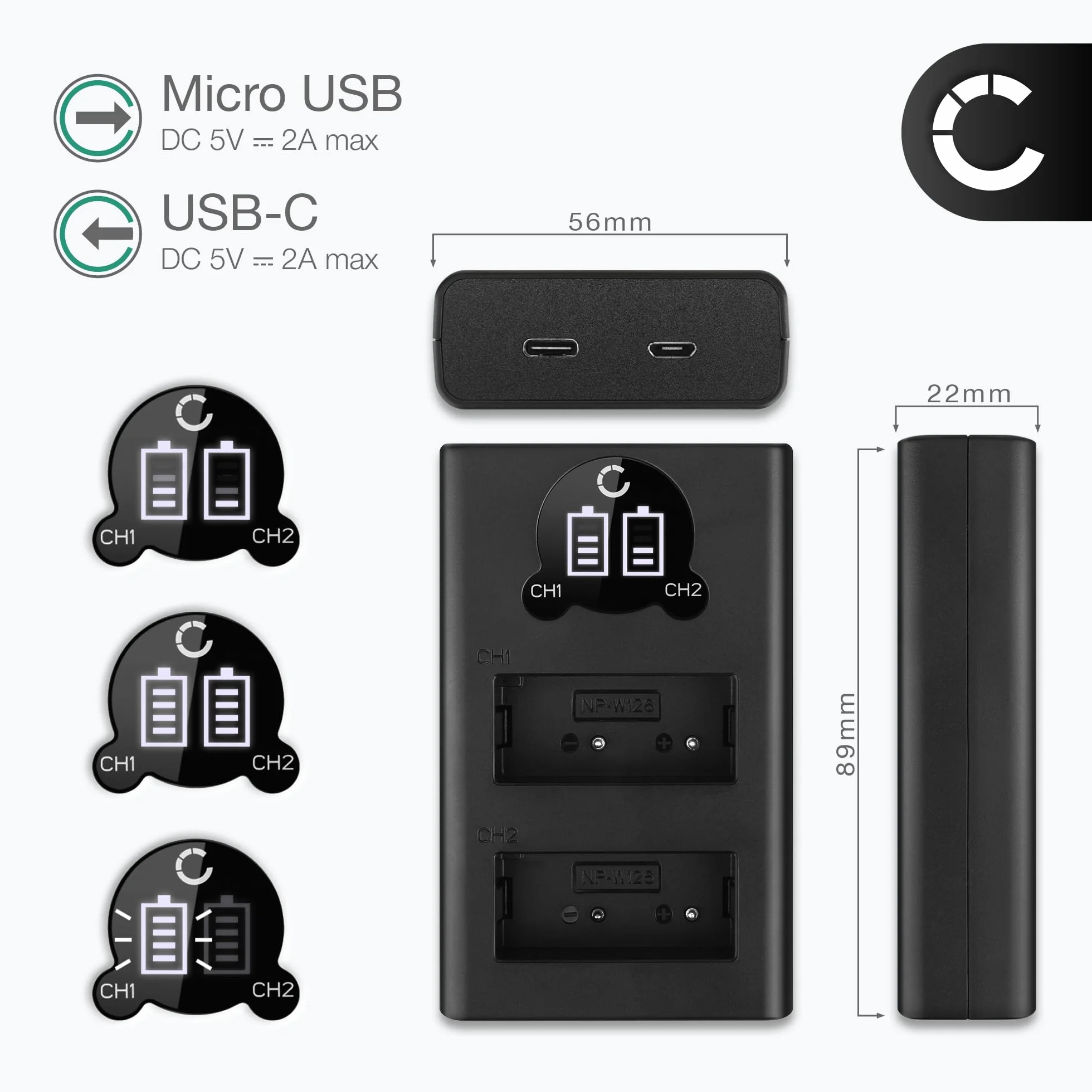 CELLONIC NP-W126S NP-W126 Dual Schnellladegerät kompatibel mit kompatibel mit FujiFilm NP-W126S BC-W126 + USB Kabel Akkuladegerät Ladekabel Dual Ladegerät