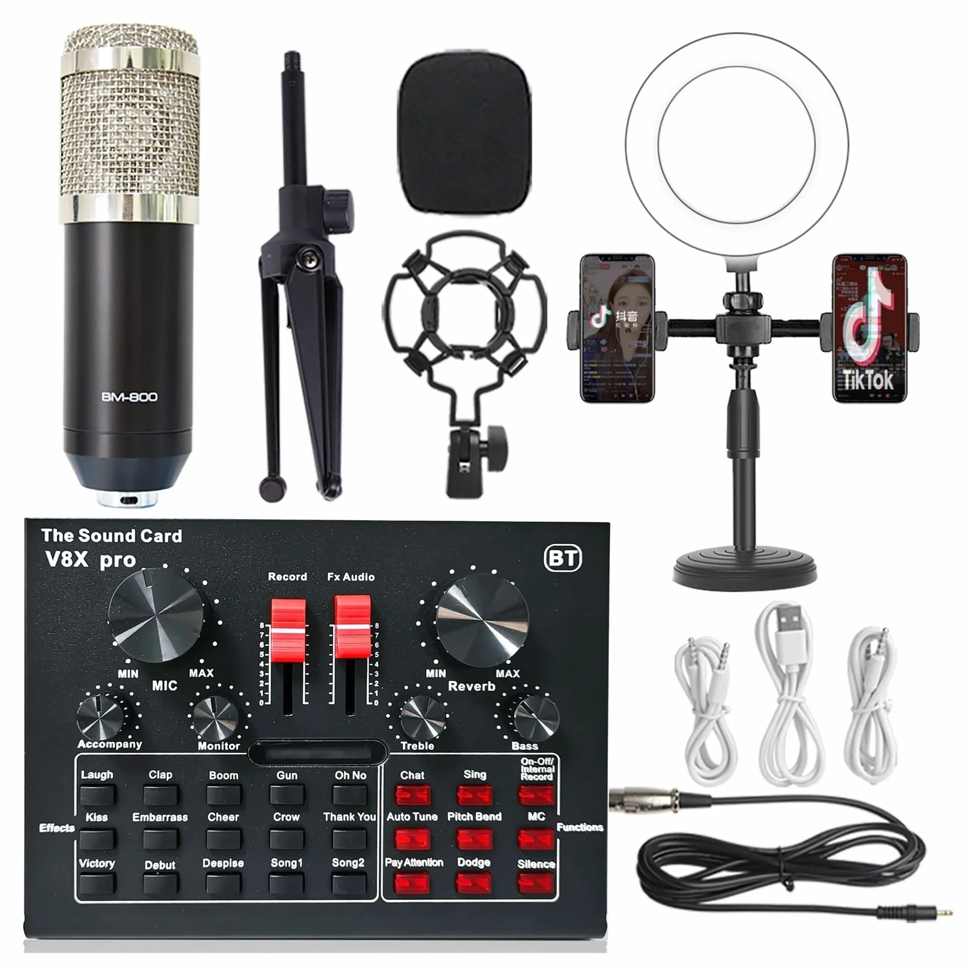 Mikser Muzyki, Zestaw mikrofonu mikrofonu z mikrofonem skraplacza V8 na żywo karta dźwiękowa BM800 Mikrofon telefon komórkowy komputer Universal Sound Card Mikser DźWięKóW Do PrzesyłAnia Strumienioweg