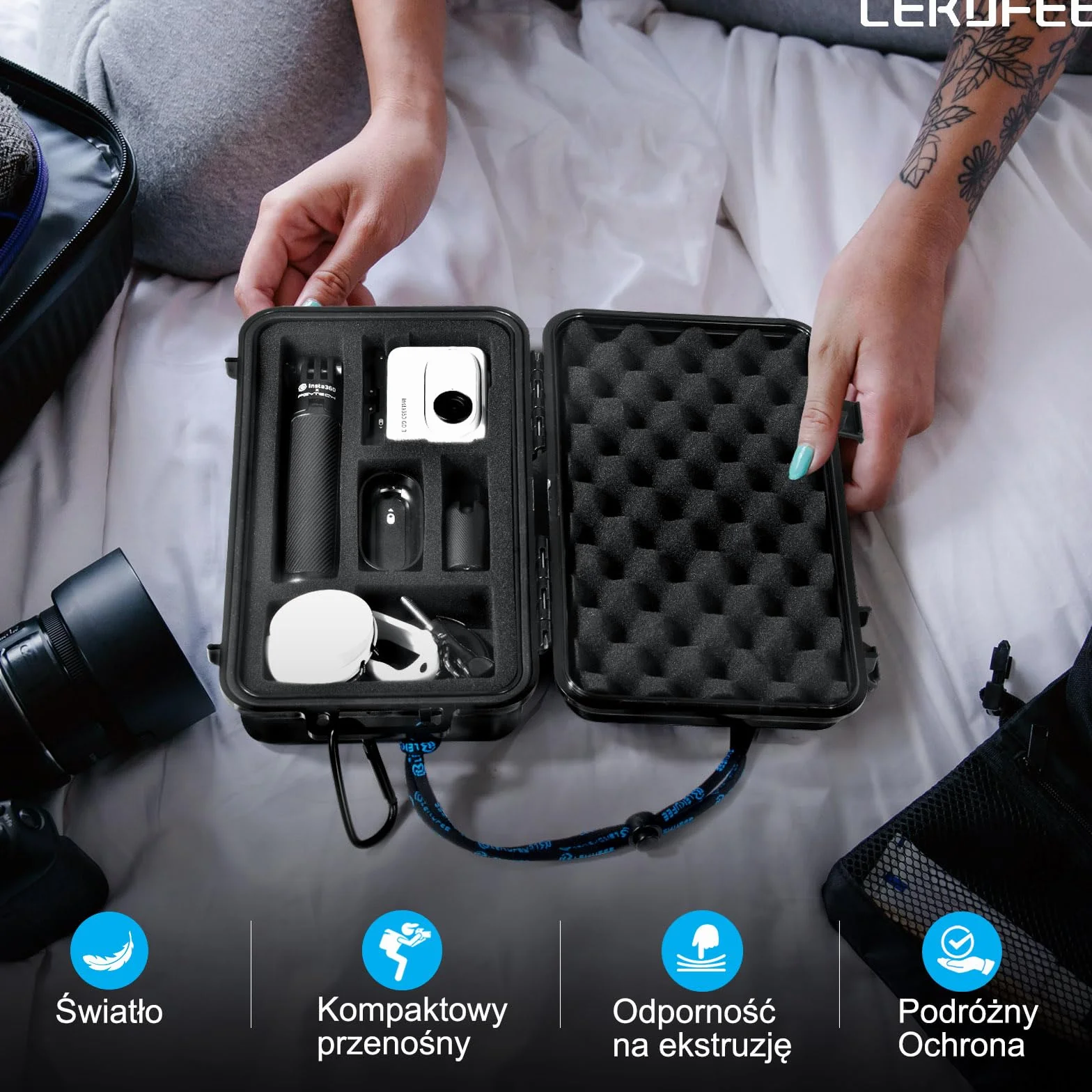 Lekufee podróżna wodoodporna obudowa na kamerę akcji/vlogową Insta360 GO 3S/GO 3 i akcesoria (tylko etui)