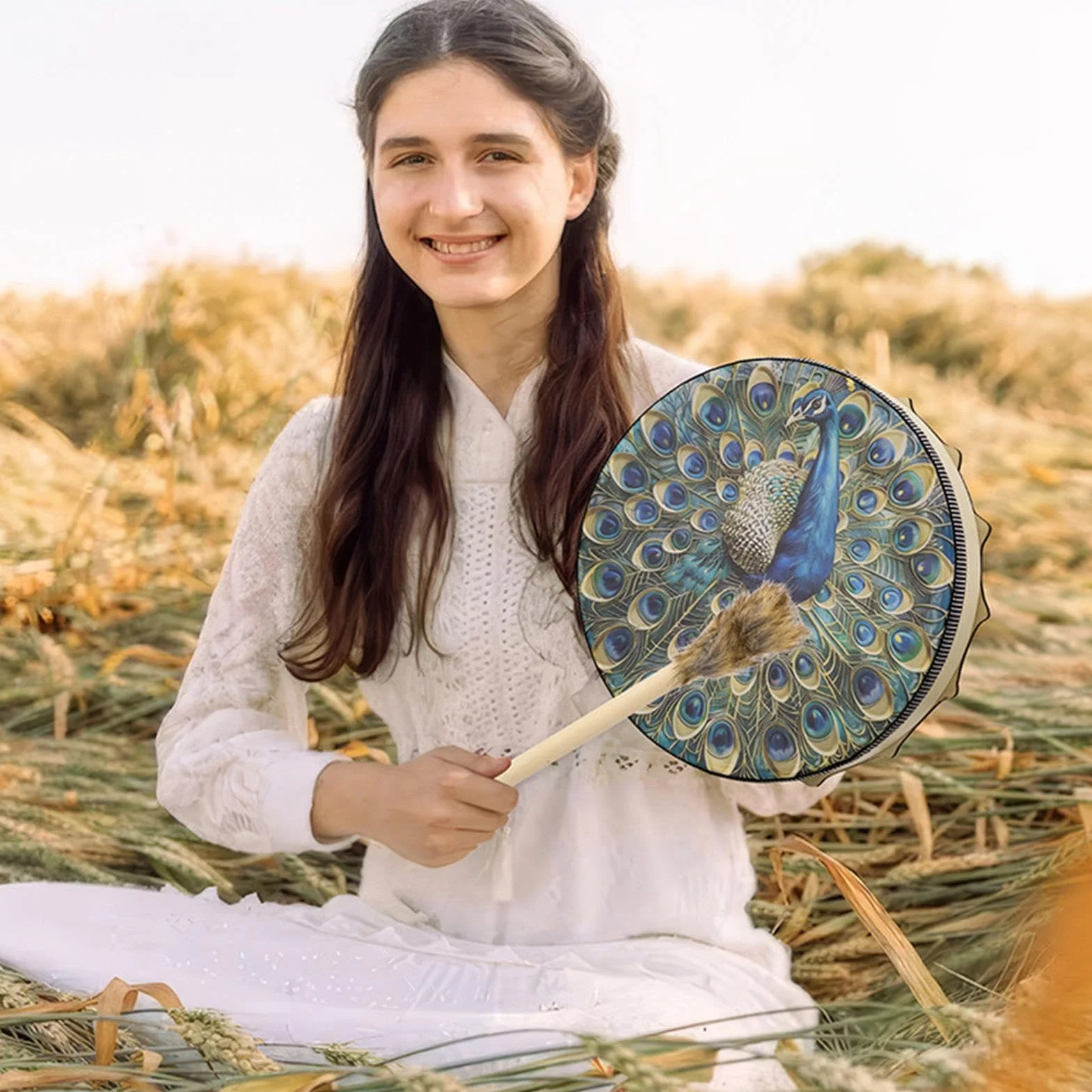 Bębny szamańskie | Bęben instrumentalny | Instrument duchowy, 25 cm, lekarz dźwiękowy, bęben, narzędzie szamańskie wzór ptaka, bęben szamański syberyjski, bębny muzyczne duchowe, krajowy instrument