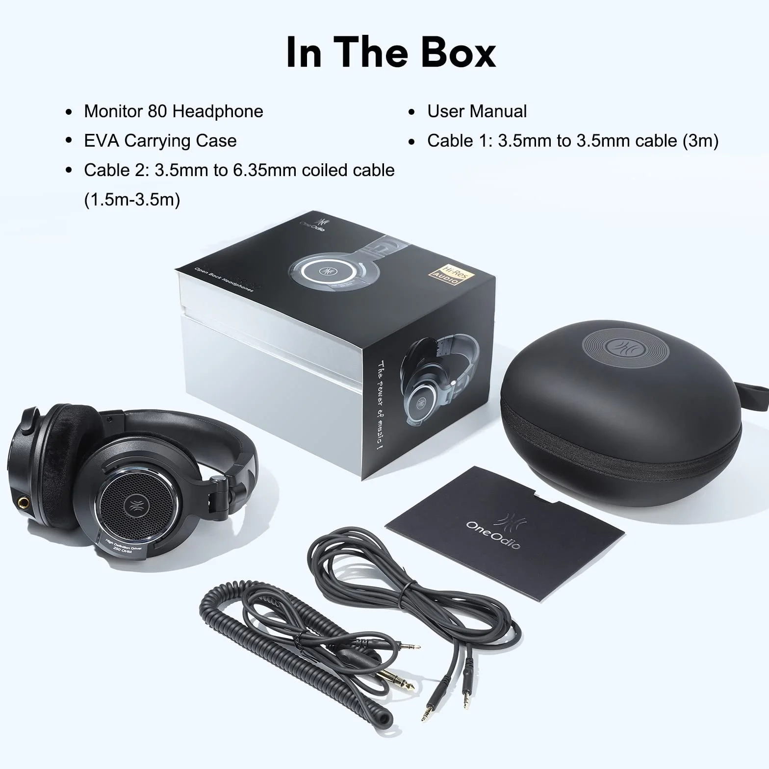 OneOdio Monitor 80 Professional Open-Back Premium słuchawki nauszne, najwyższej precyzji dźwięku 10-40k Hz, 2 odłączane kable do masteringu, studyjnego i krytycznego słuchania