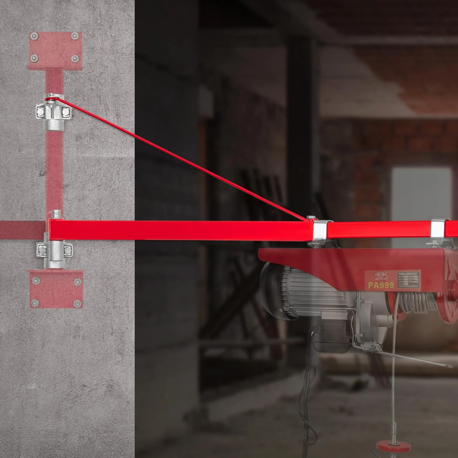 VEVOR Elektryczne ramię podtrzymujące wciągnik, nośność 600 kg, ramię obrotowe wciągnika elektrycznego, stalowa rama wciągnika, ramię podnoszenia podnośnika rusztowania 180° do warsztatu, garażu