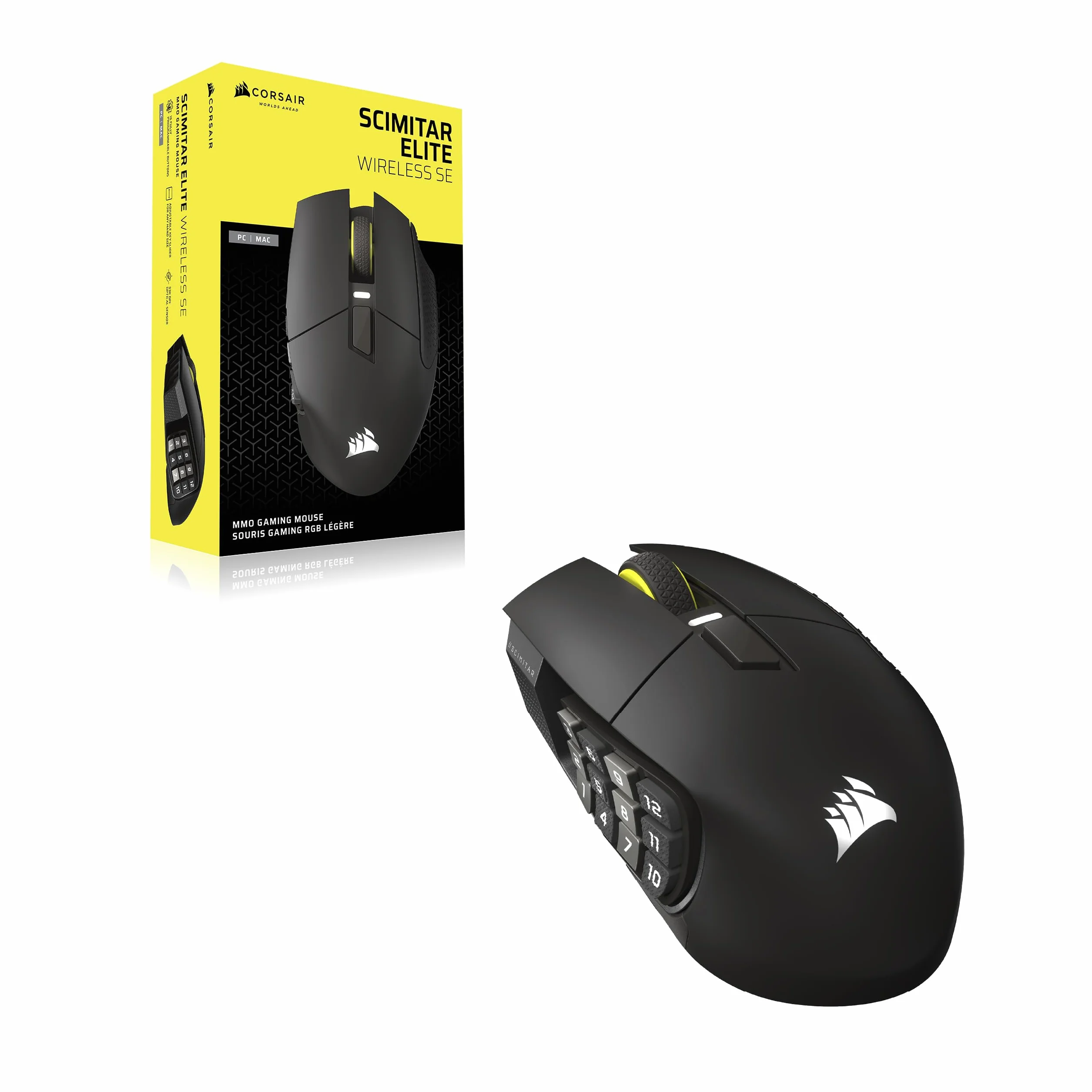 Corsair SCIMITAR ELITE WIRELESS SE MMO mysz do gier komputerowych – 33 000 DPI, 16 programowalnych przycisków, suwak klawiszy, Elgato Virtual Stream Deck, sondowanie 1000 Hz, bateria do 150 godzin | 33 000 DPI, 16 programowalnych przycisków, suwak klawisz