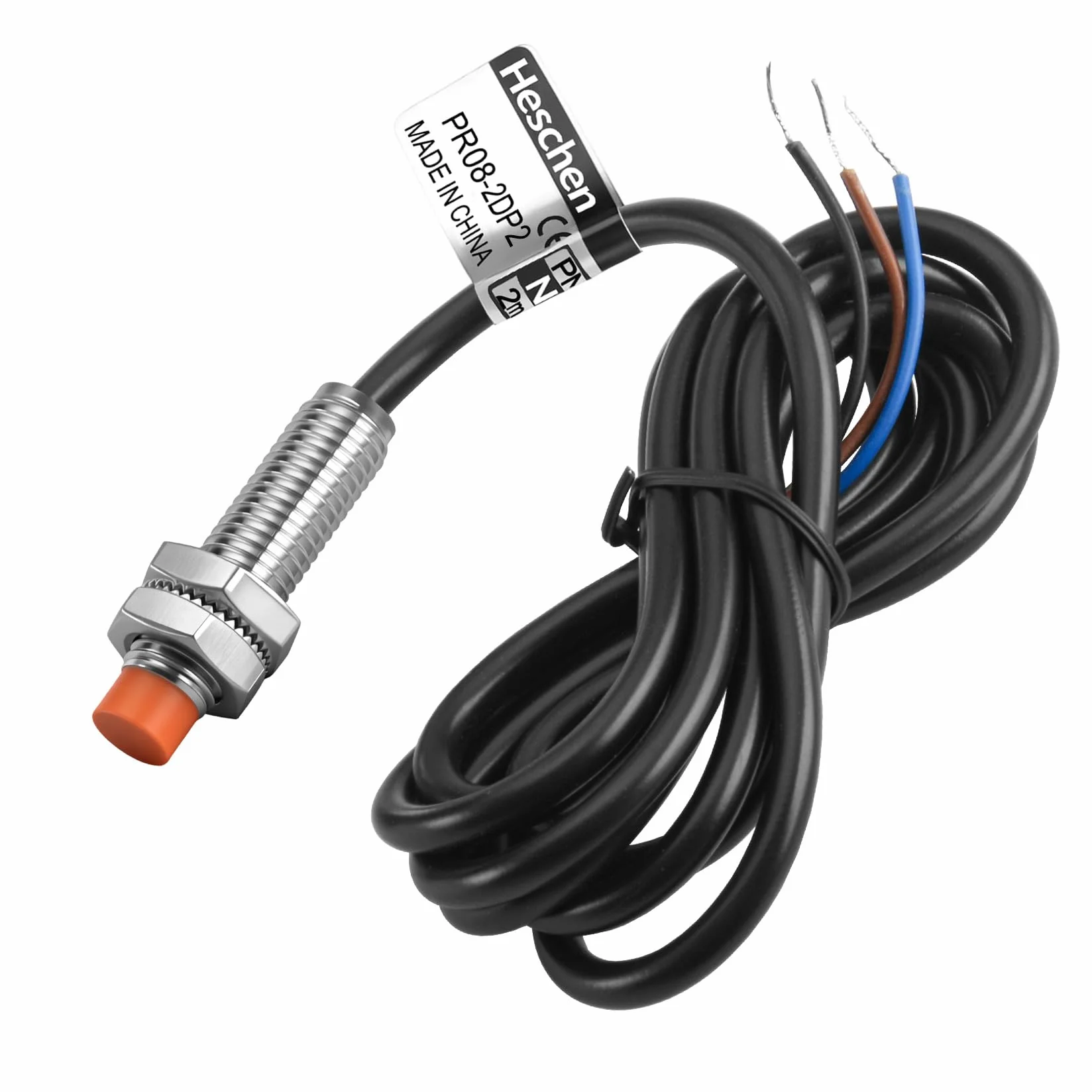 Heschen M8 Indukcyjny przełącznik czujnika zbliżeniowego PR08-2DP2 detektor typu cylindrycznego 2 mm DC12-24V 3-przewodowy PNP NC (normalnie zamknięty) CE