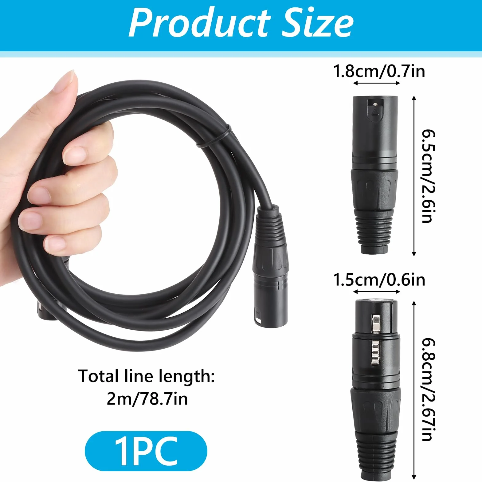 Ownkim Kabel XLR z mikrofonem 2M męski na żeński dla optymalnej jakości dźwięku - wysokowydajne złącze XLR do mikrofonu, miksera, wzmacniacza, głośnika (2M)