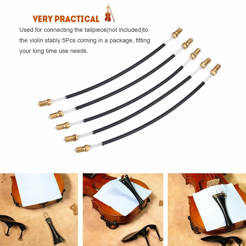 Skrzypce Tailgut, 5 Szt. Nylon Tailgut Tail Gut Tailcord z Mosiężnym Złączem śrubowym, Wymienny Tailgut Tailcord na Skrzypce 3/4 4/4