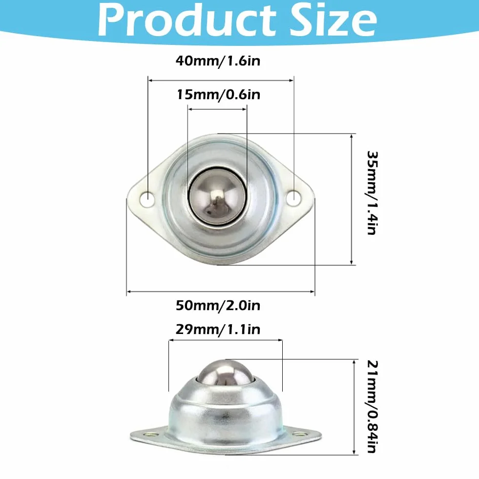 LightBeacon 8 sztuk kółek do przenoszenia kulek, łożyska stożkowe, 360 stopni płaskie rolki kulkowe z M4 x 16 mm śruby do wózków półkowych