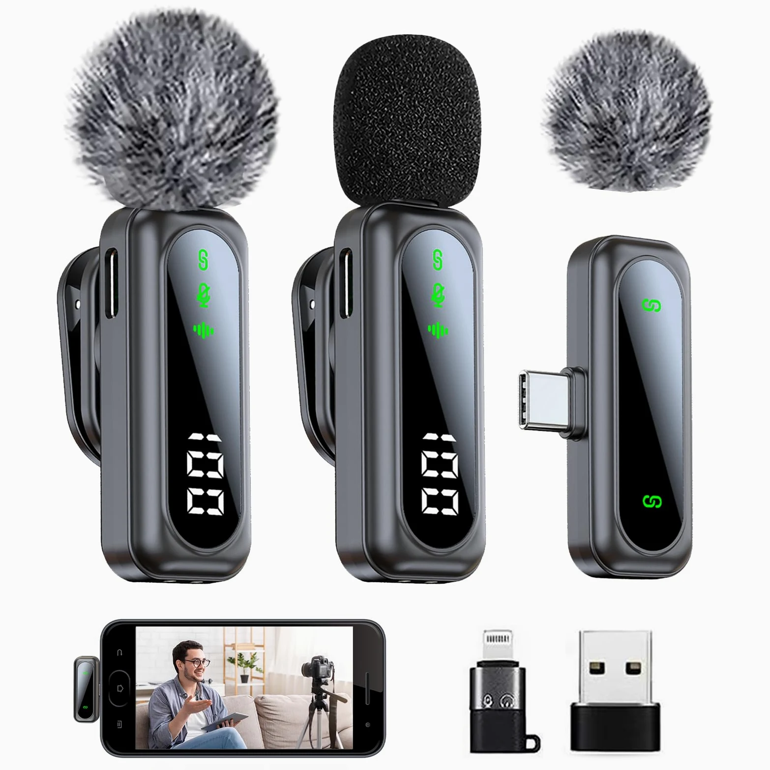 SUNOYA Mikrofon do telefonu, bezprzewodowy mikrofon krawatowy z funkcją redukcji szumów, mini bezprzewodowy mikrofon lavalier Bluetooth, mini mikrofon do live-streamingu, vloggingu, YouTube i wywiadów