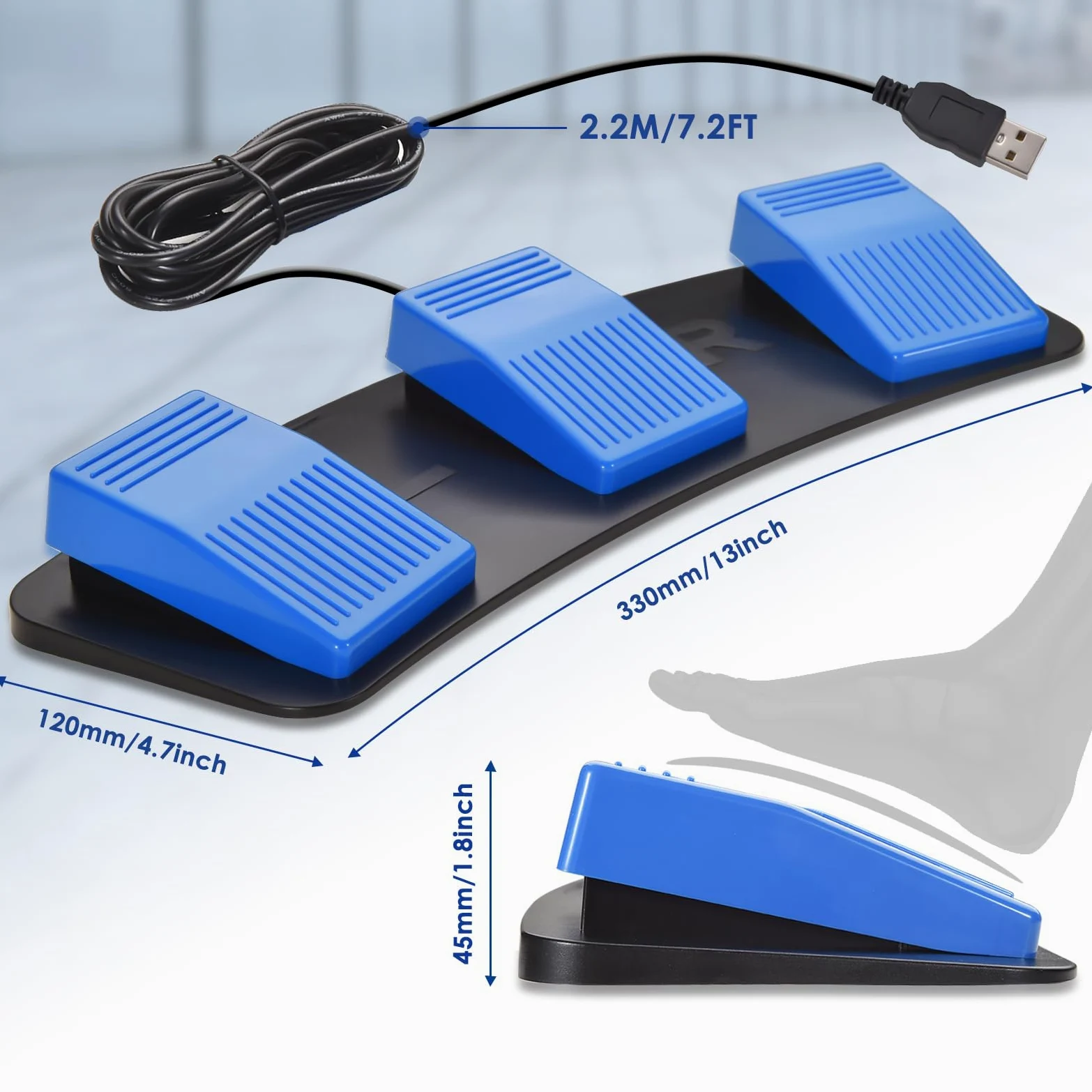 iKKEGOL USB Cyfrowy optyczny nożny, przełącznik pedału USB, sterowanie grami, 3-klawiszowy programowalny przełącznik nożny, klawiatura myszy do gier, transkrypcja iKKEGOL (potrójny)