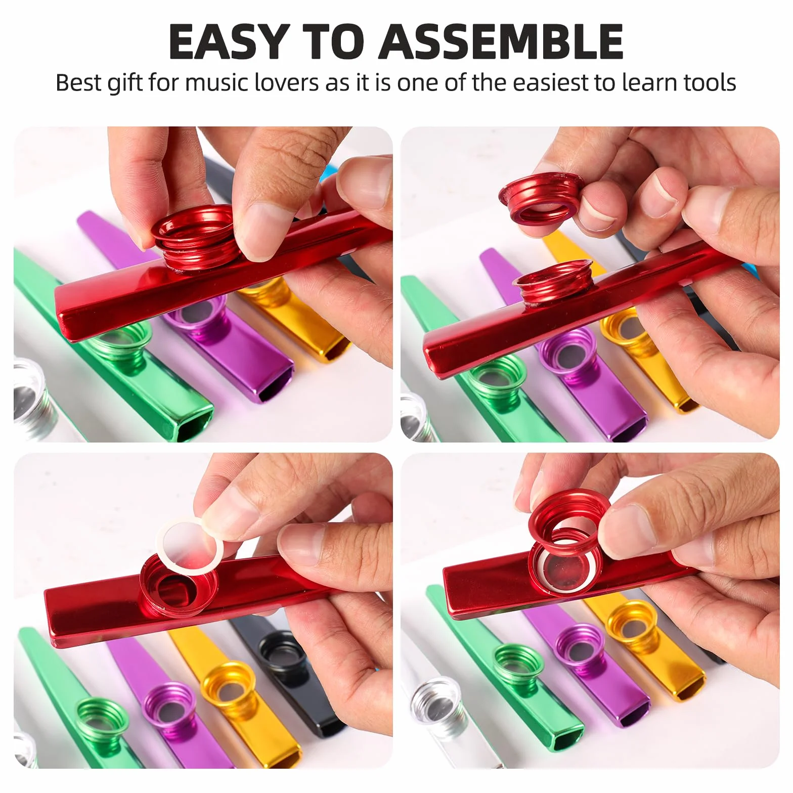 Kazoo zestaw 14 instrumentów muzycznych ze stopu aluminium – instrumenty muzyczne w 7 kolorach dla dzieci, miłośników muzyki, początkujących - prezenty na imprezę