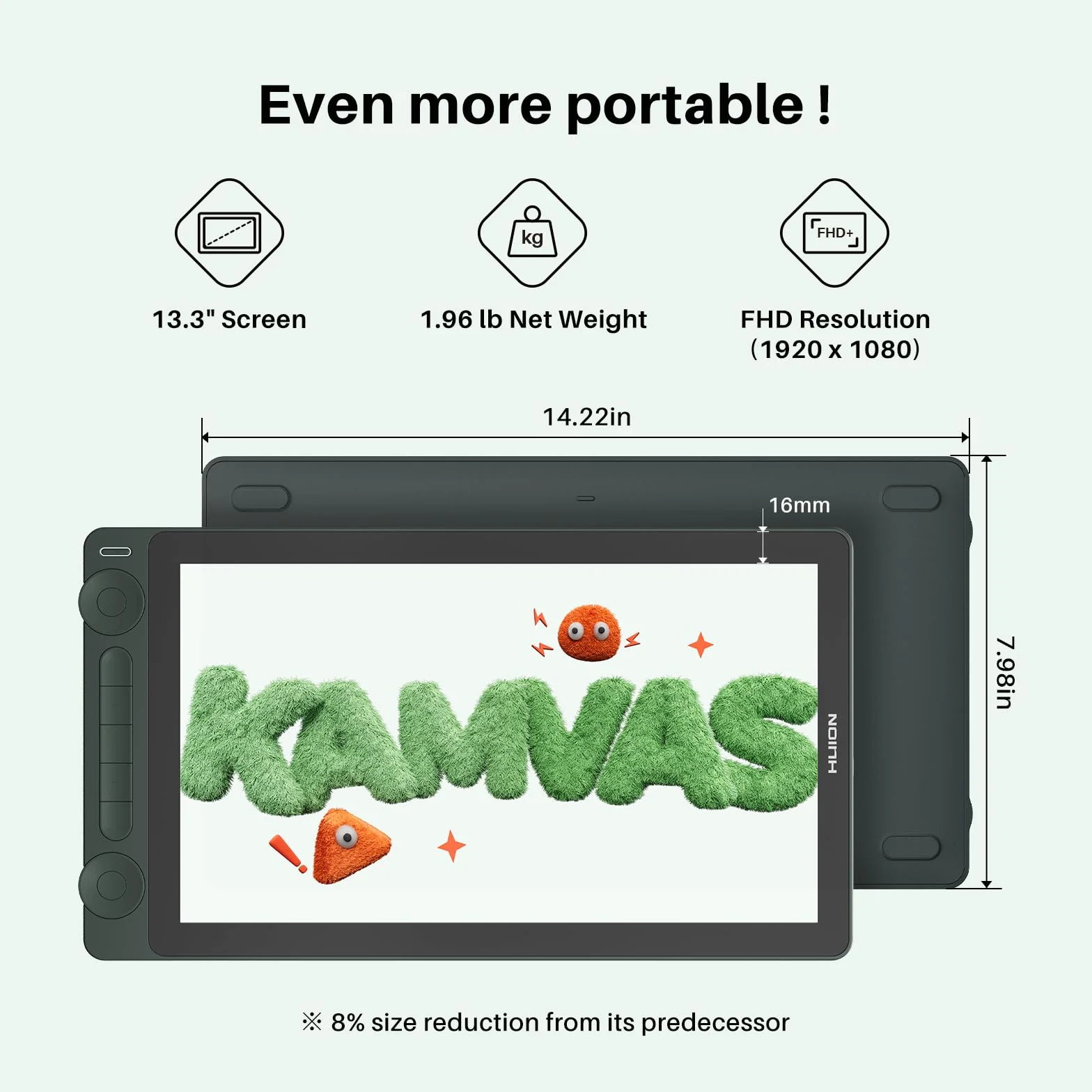 HUION Kamvas 13 (Gen 3) SE Tablet graficzny z ekranem 13,3" PenTech 4.0 PenTech 4.0, nacisk pióra 16384 do komputerów PC, Mac, Android