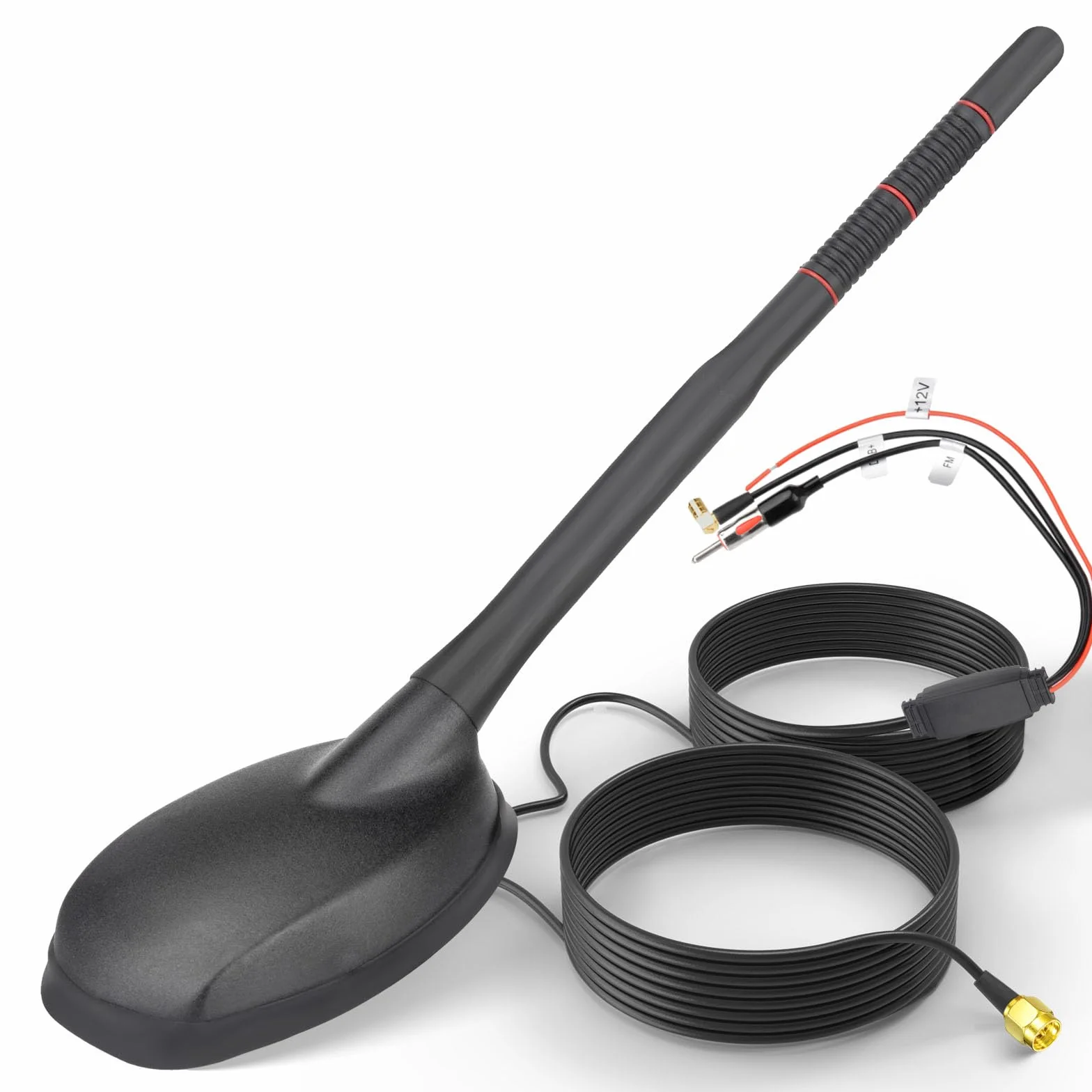 Eightwood Active DAB DAB+ antena samochodowa radio cyfrowe GPS DAB FM antena samochodowa antena dachowa antena samochodowa ze wzmacniaczem ze złączem SMB/SMA DIN adapter radio samochodowe rozdzielacz