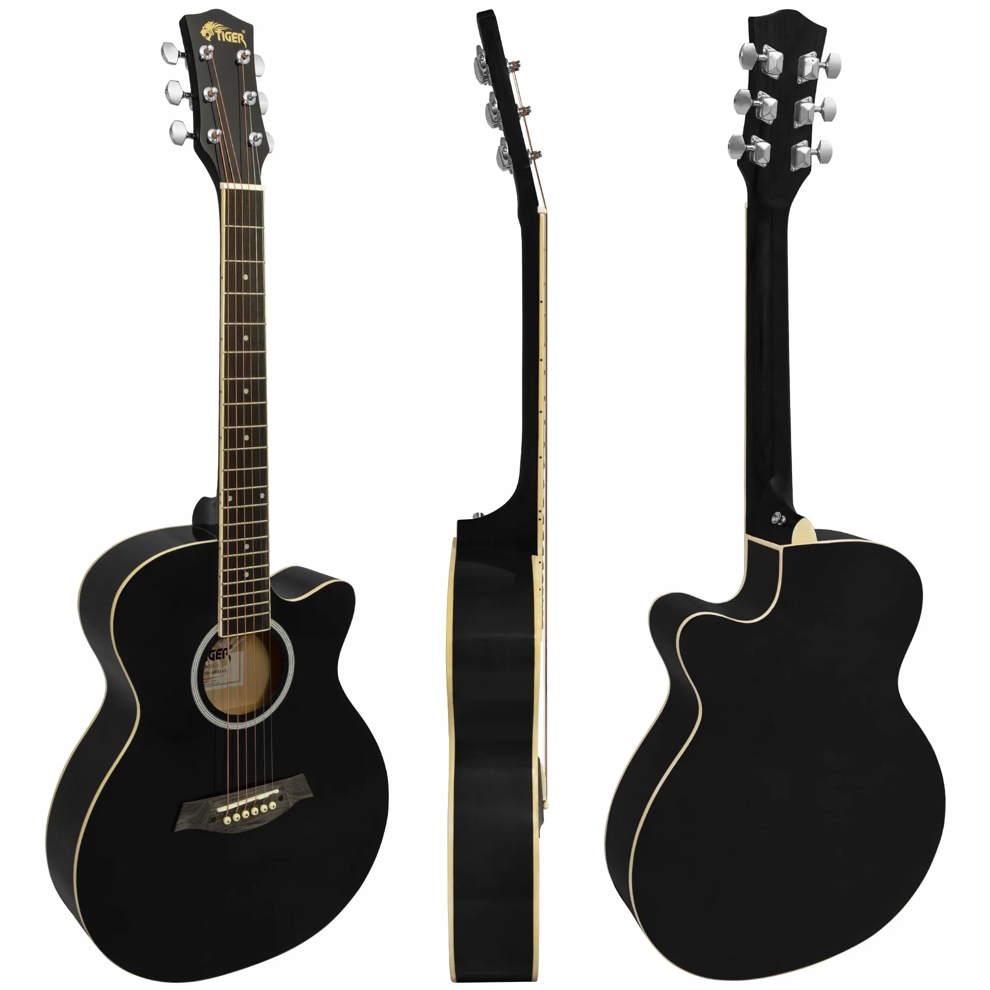 Gitara akustyczna z małym ciałem tygrysa dla początkujących - czarna, pełna