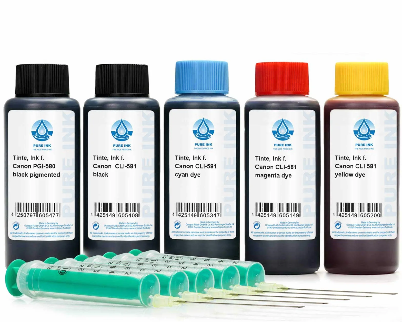 5x 100 ml atrament Pure Ink kompatybilny z wkładami atramentowymi Canon PGI-580, CLI-581 do Canon Pixma TR 7520, TR 7550, TR 8520, TR 8550, TS 6120, TS 6127, TS 6150, TS 6151