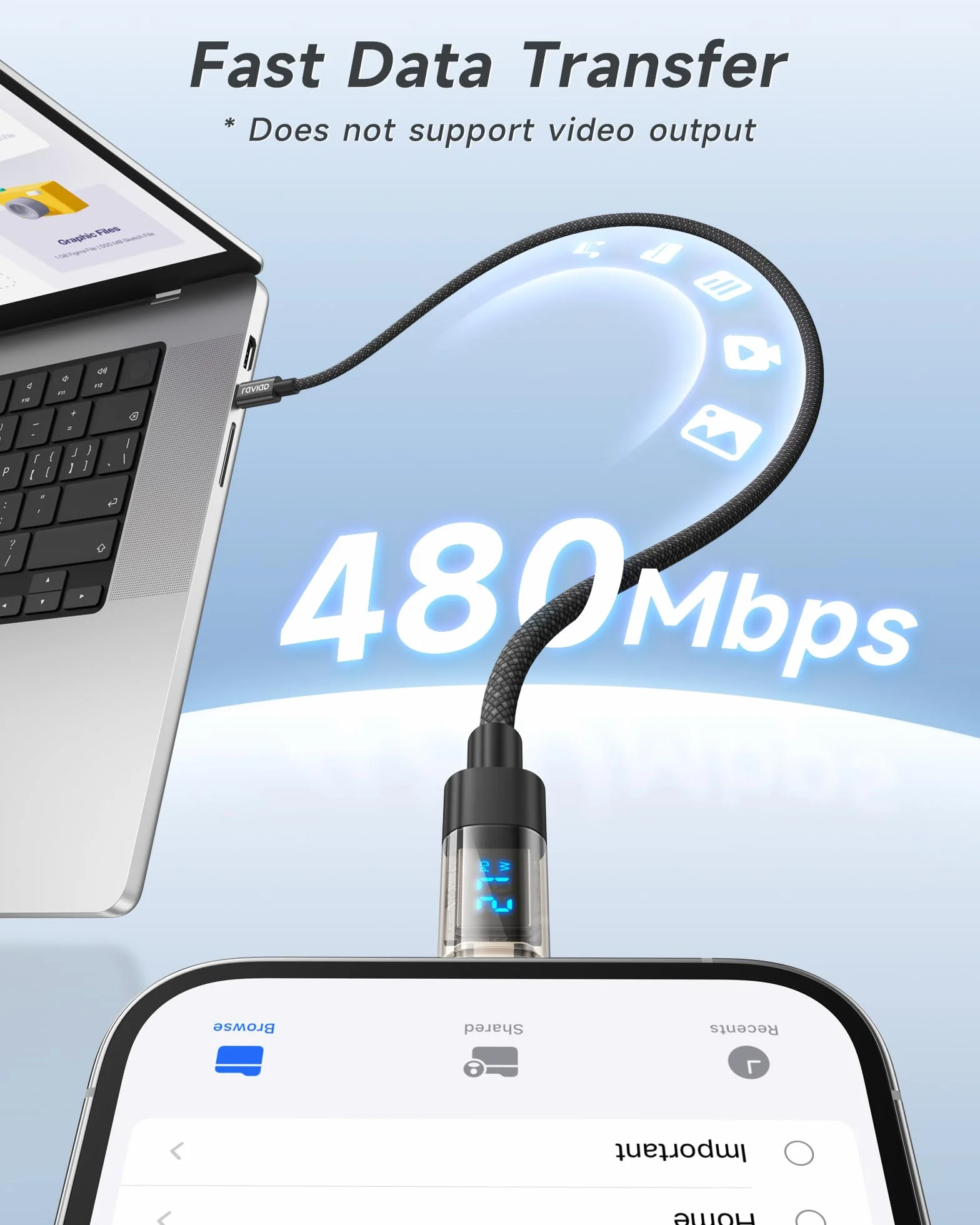 RAVIAD Kabel USB C na Lightning 2 m [certyfikat MFi] nylonowy kabel iPhone USB typu C, szybkie ładowanie, do iPhone 14/13/13 Pro/13 Pro Max/12 Mini/11 Pro/11 Pro Max/11/SE 2020/XR/XS/X/8/8 Plus