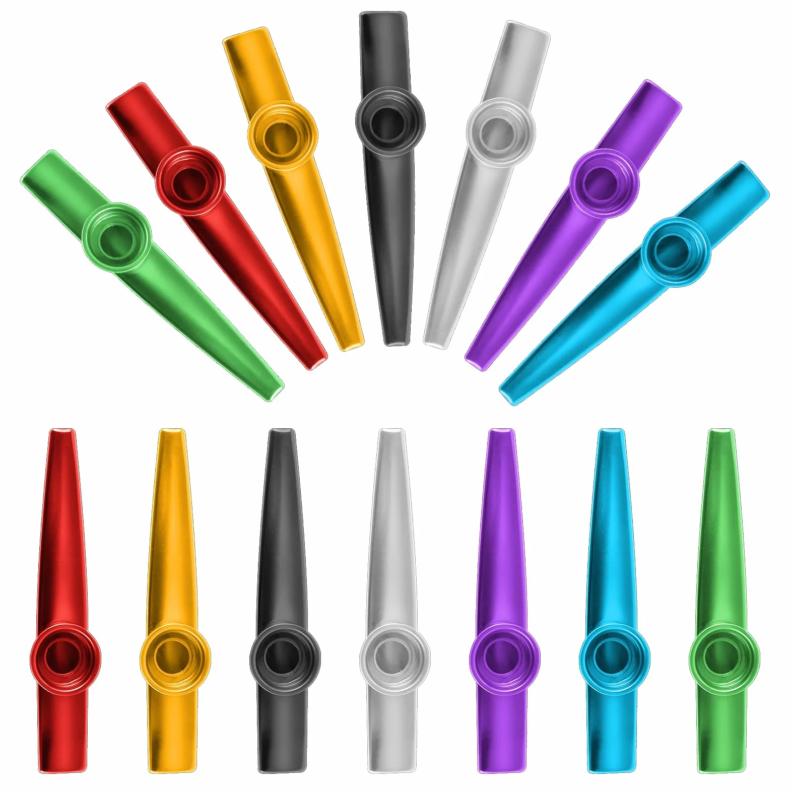 Kazoo zestaw 14 instrumentów muzycznych ze stopu aluminium – instrumenty muzyczne w 7 kolorach dla dzieci, miłośników muzyki, początkujących - prezenty na imprezę