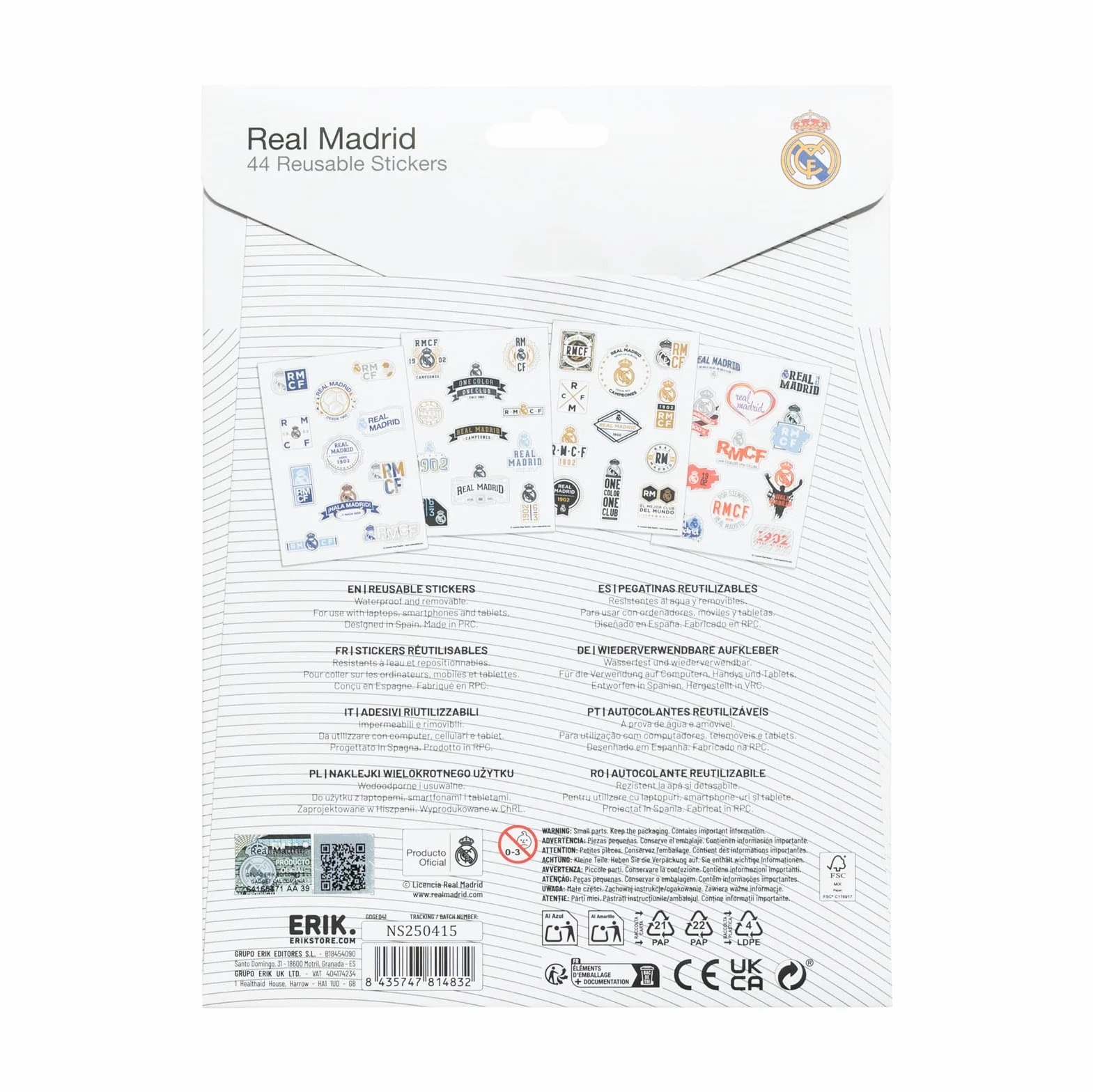 Grupo Erik Stickers Real Madrid Merchandise | Waterproof & Removable Laptop Stickers For Adults & For Children | Real Madrid Gifts For Boys