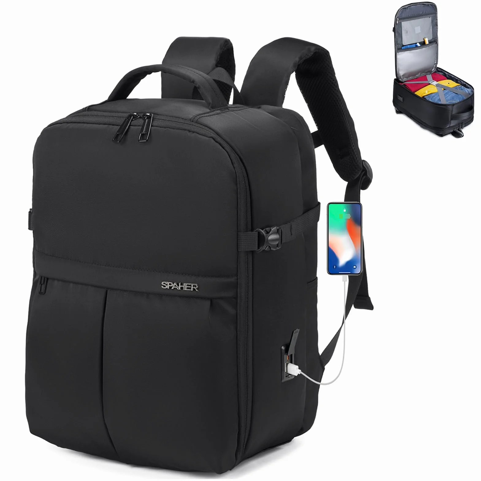 SPAHER Plecak podróżny kabiny samolotu 40 x 20 x 30 cm Wizzair Vueling Plecak na laptopa 15,6 Mężczyzna Duży plecak antykradzieżowy Kobieta Wodoodporny Bagaż podręczny Easyjet Plecak szkolny 25L