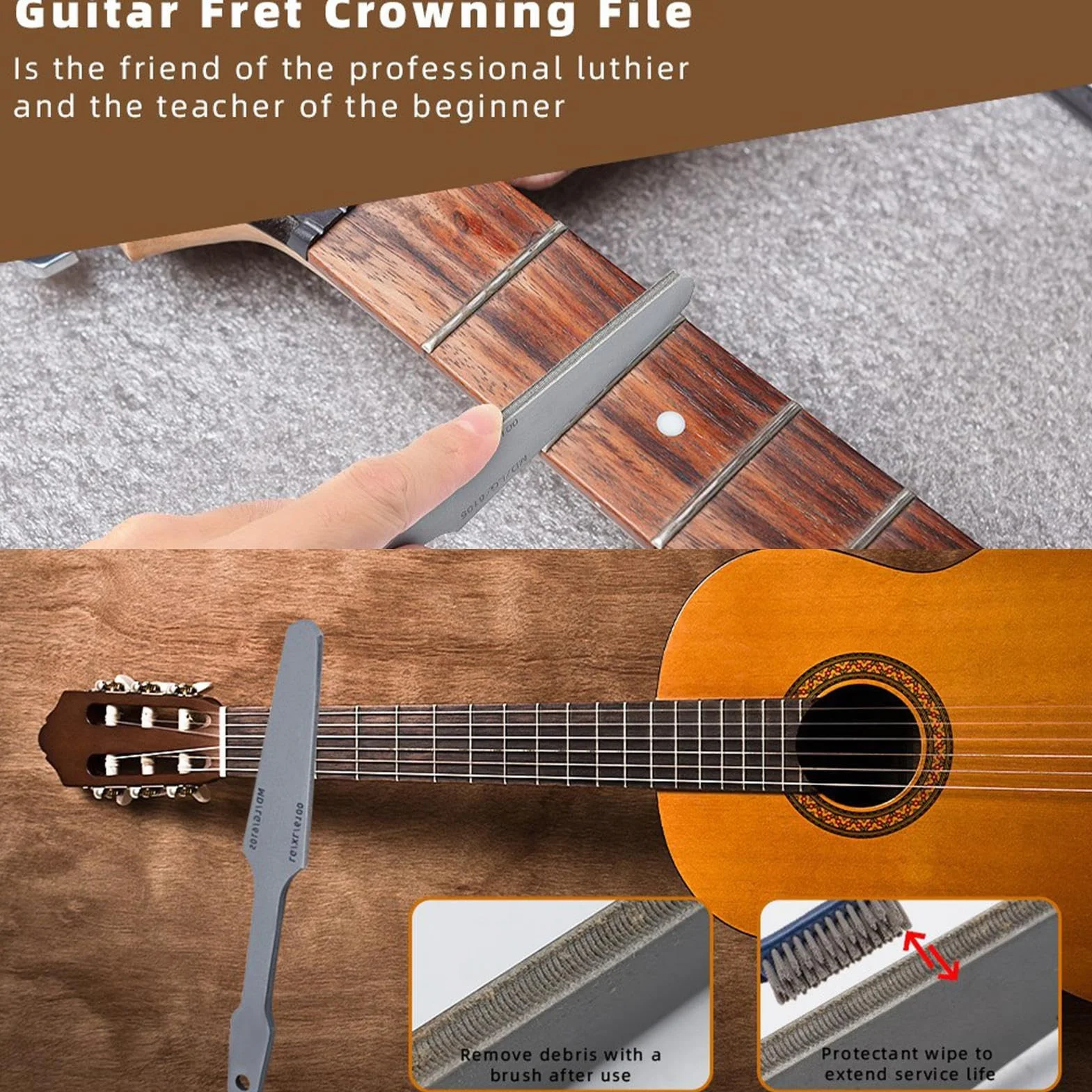 Guitar Fret Crowning File, garderoba Luthier Frets, urocze narzędzie do naprawy, przenośne kompaktowe dwustronne poziomowanie plików do konserwacji akustycznej i gitar basowych