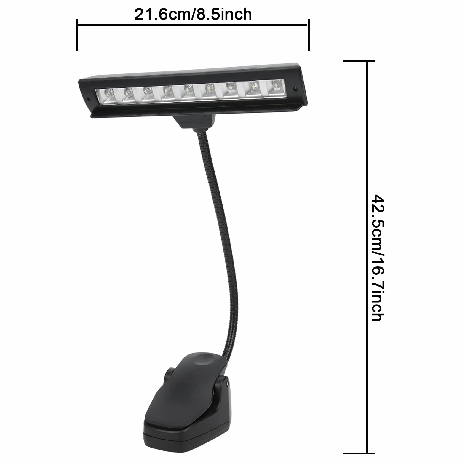 Lampka Na Stojak Na Nuty LED, 16,7 X 8,5 X 2 Cale Baterie USB Z Regulacją 2 Jasności Klips Na Lampkę Na Stojak Na Nuty do Stojaków Muzycznych, Zagłówków, Pianin, Biurek
