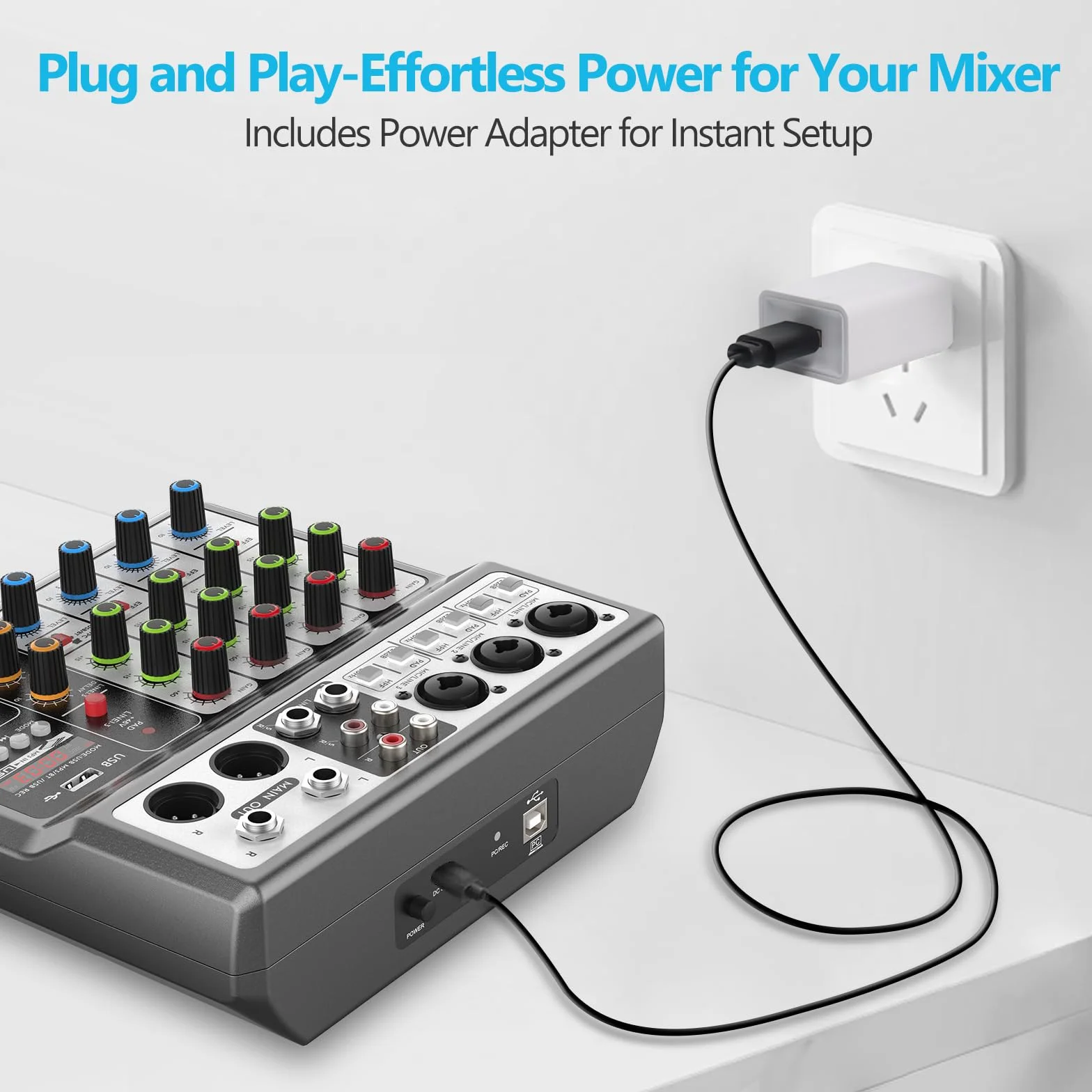 Aveek 5-kanałowy mikser audio USB Bluetooth z phantom 48V i efektem opóźnienia pogłosu