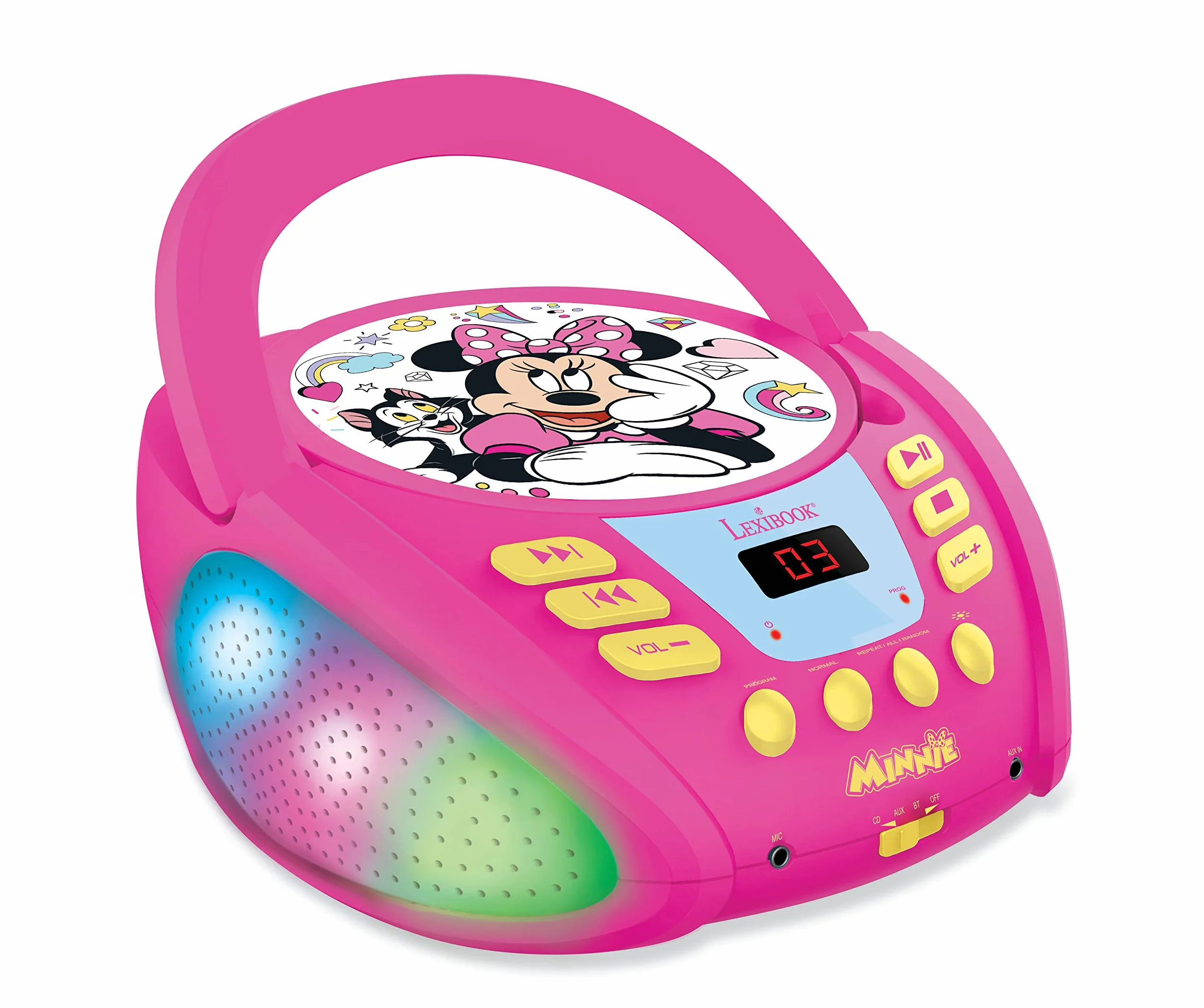 Lexibook RCD109MN Disney Minnie-Bluetooth Odtwarzacz DC dla Dzieci, Przenośny, Wielokolorowe Efekty Świetlne, Mikrofon, Gniazdo Aux-In, Ac Lub Zasilanie Bateryjne