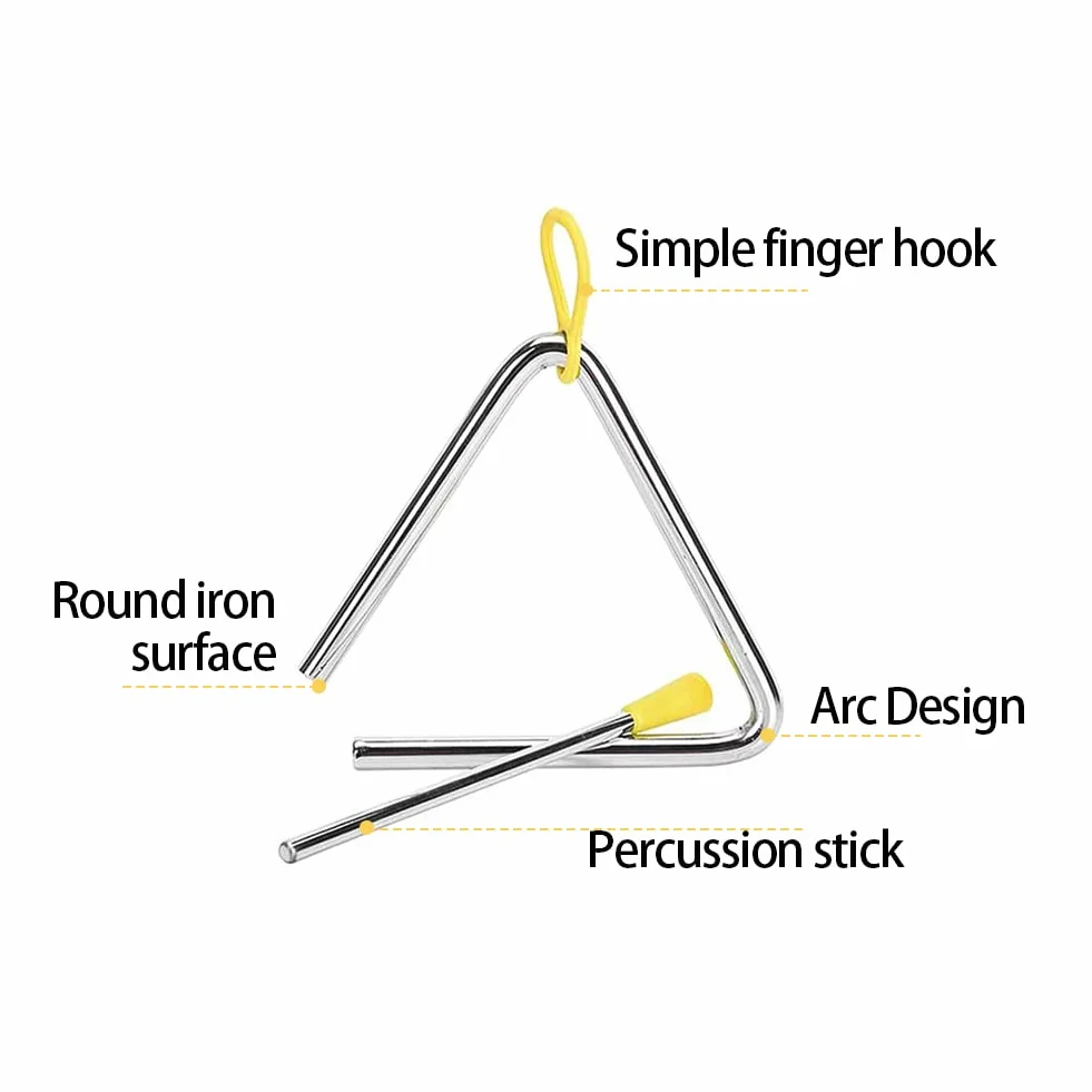 Trójkątny instrument muzyczny, instrument perkusyjny trójkąt, instrument muzyczny z pałeczkami, instrument perkusyjny trójkąt, zabawka, muzyczny instrument edukacyjny dla dzieci, 15 cm