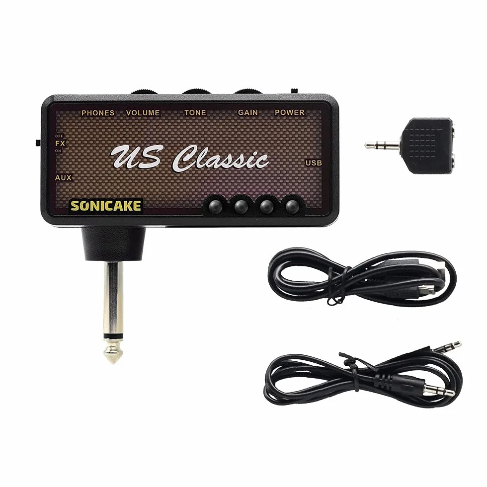 SONICAKE Mini wzmacniacz gitarowy Reverb AMP słuchawkowy kieszonkowy do ponownego ładowania US Classic