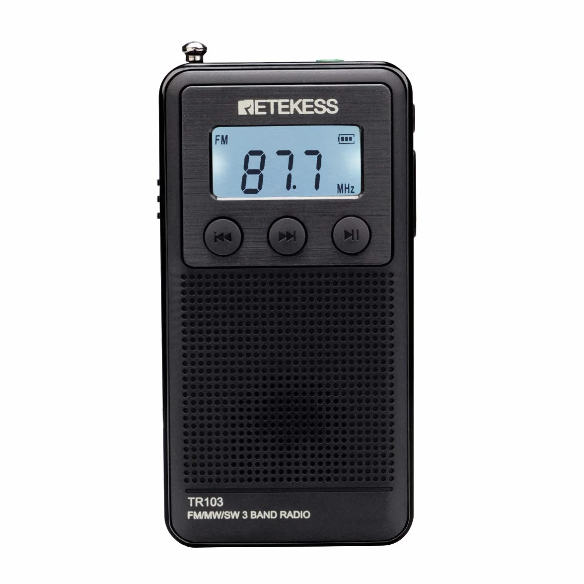 Retekess TR103 mini radio kieszonkowe, przenośne radio FM MW SW, odtwarzacz MP3 DSP odbiornik cyfrowy z akumulatorem (czarny)